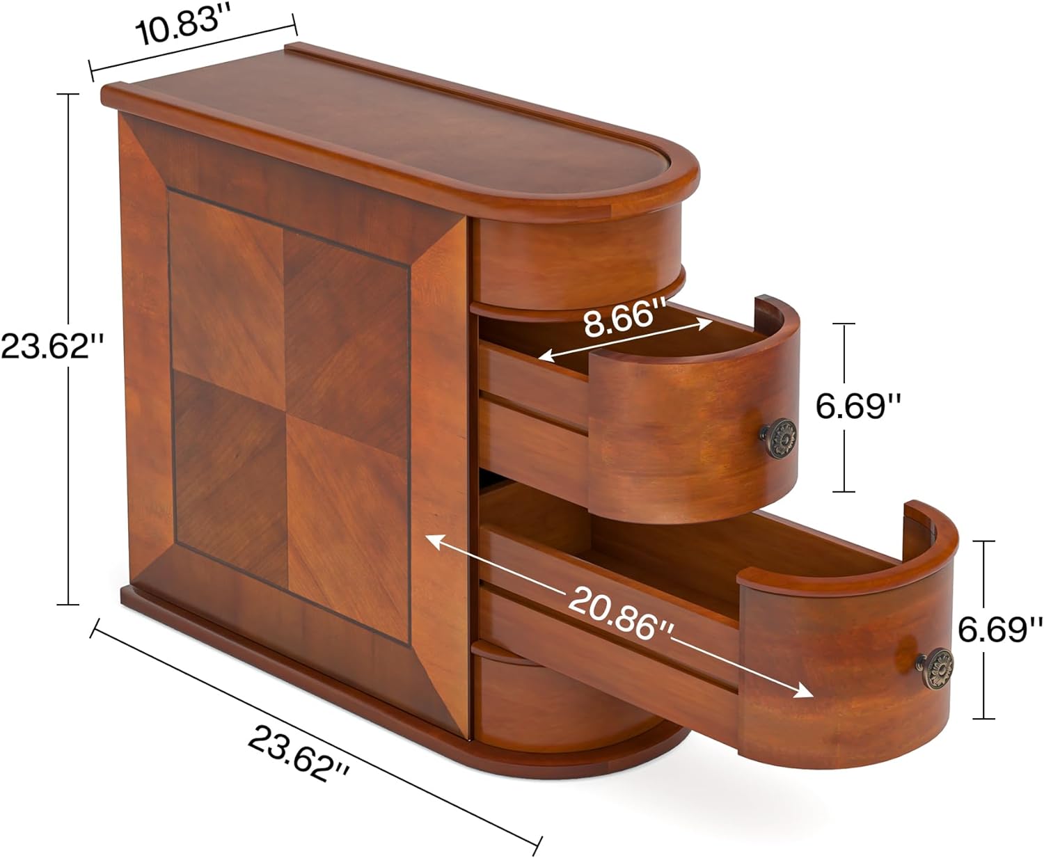 Beistelltisch aus Holz, Sofa-Beistelltisch mit 2 Schubladen