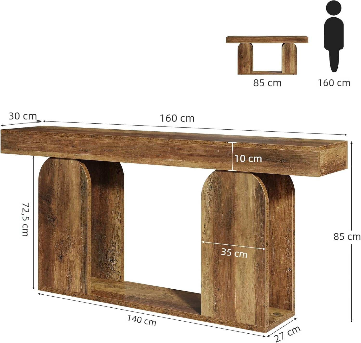 Tribesigns 160 cm Konsolentisch mit U-Sockel, moderner langer Flurtisch mit 2 Ebenen Ablage