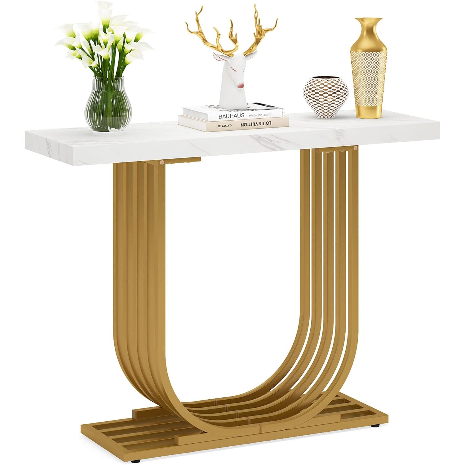 Moderner Konsolentisch mit goldenem Sockel