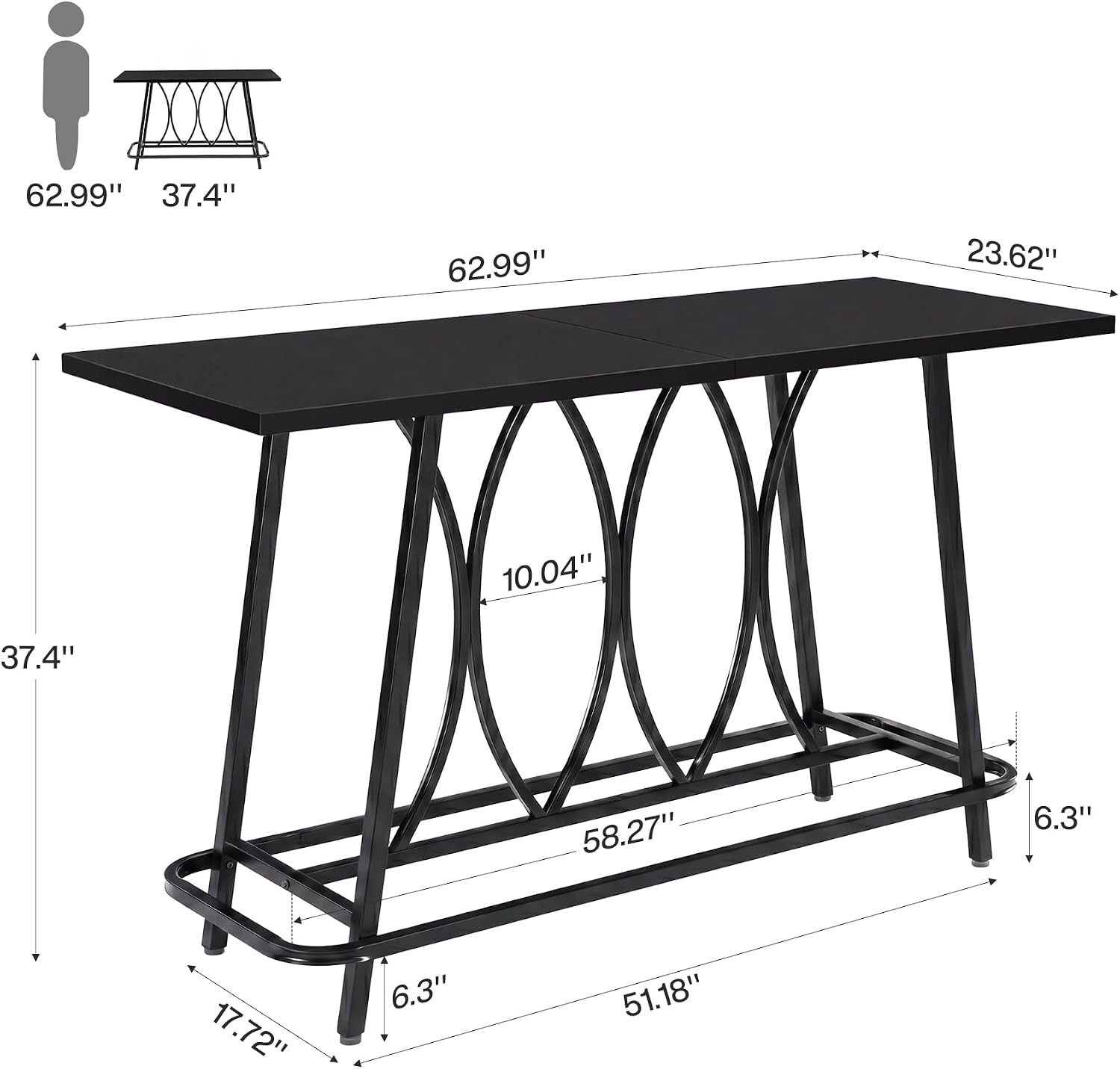 Tribesigns 160 cm Konsolentisch im modernen Landhausstil, schmaler Flurtisch mit Metallgestell