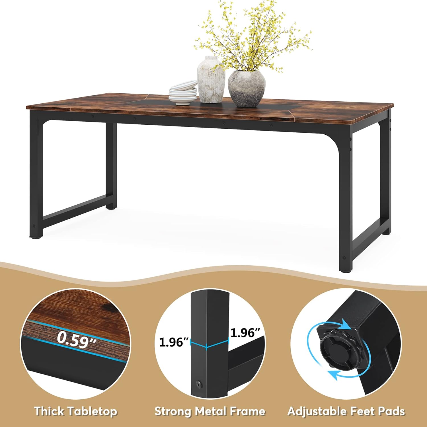71" x 35.4" Industrieller Küchentisch für 6-8 Sitzer