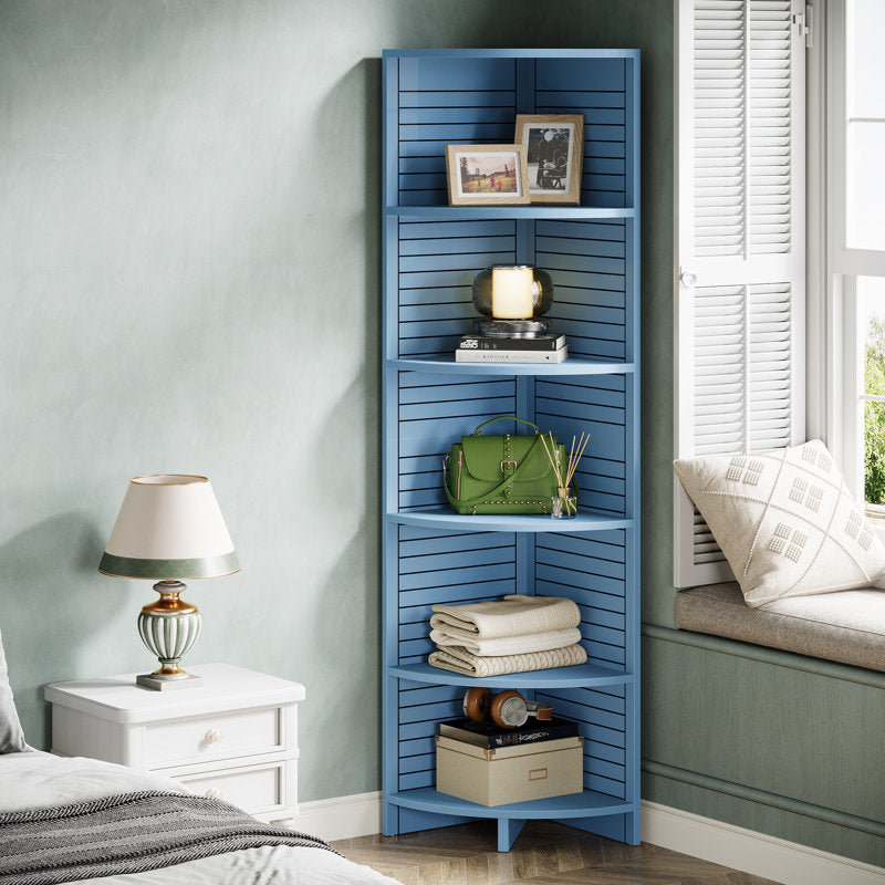 Eckregal mit 5 Ebenen, 180cm hohes, modernes, schmales Eckbücherregal aus Holz