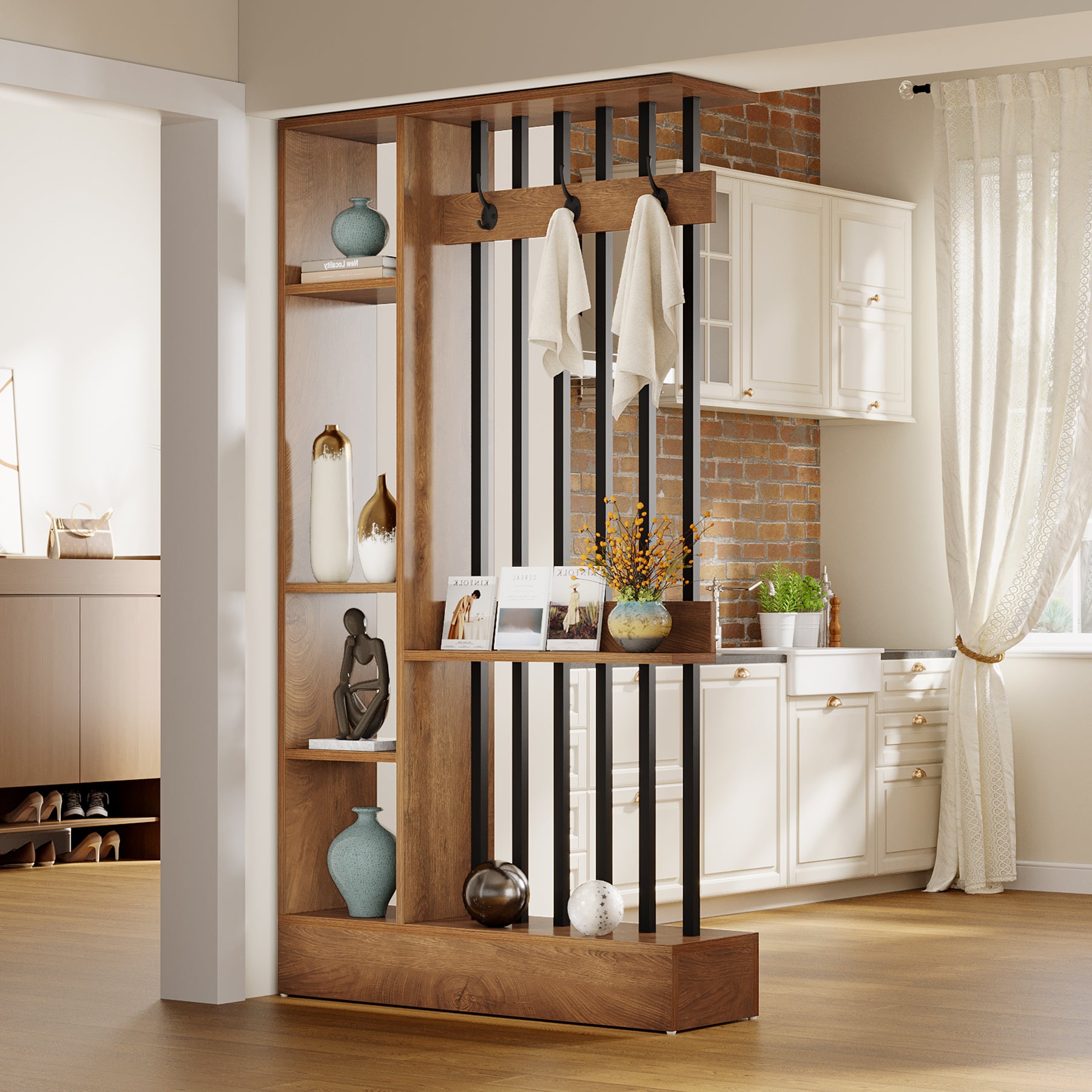 Tribesigns Raumteiler 180 cm mit Ablagen & Kleiderhaken, Garderobe freistehend