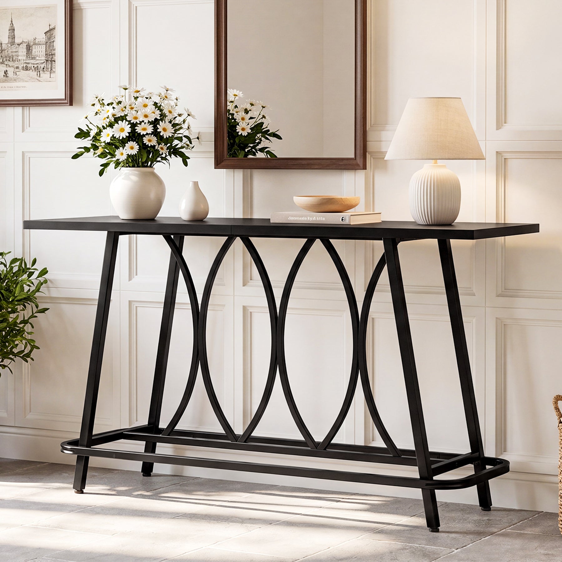 Tribesigns 160 cm Konsolentisch im modernen Landhausstil, schmaler Flurtisch mit Metallgestell
