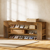 Schuhbank 120 cm mit Sitzfläche, Schuhregal, Garderobenbank aus Holz mit 3 Ebenen, belastbar bis 136 kg 3