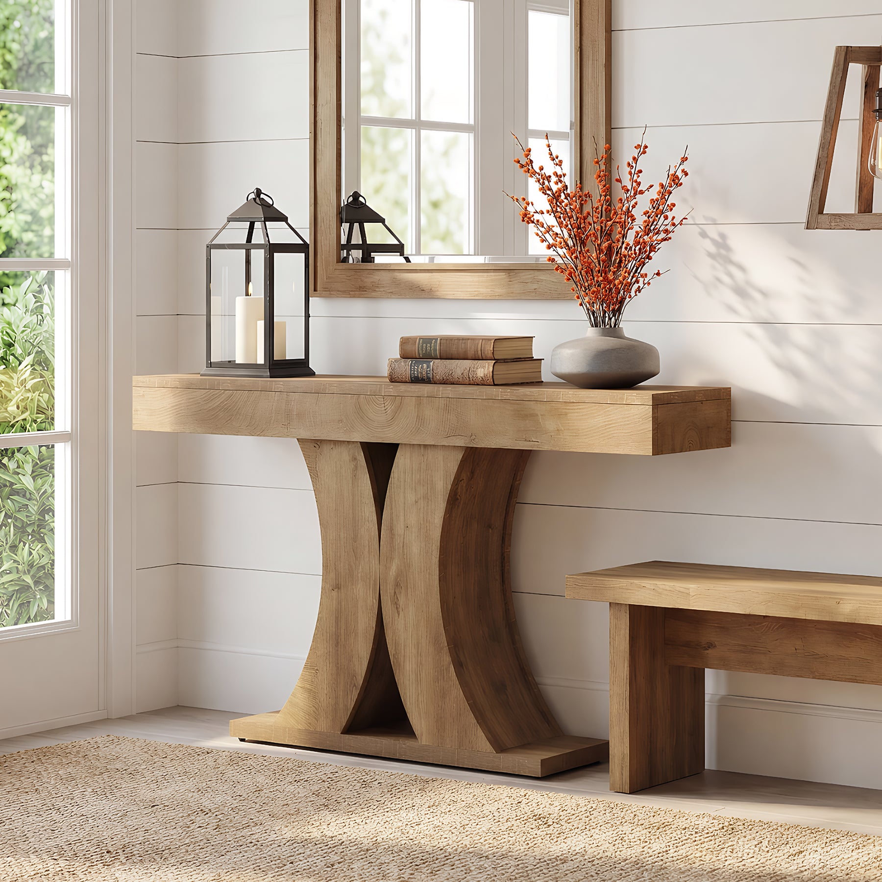 Tribesigns Konsolentisch 150 cm schmal, Flurtisch mit stabilem X-Gestell im Landhausstil