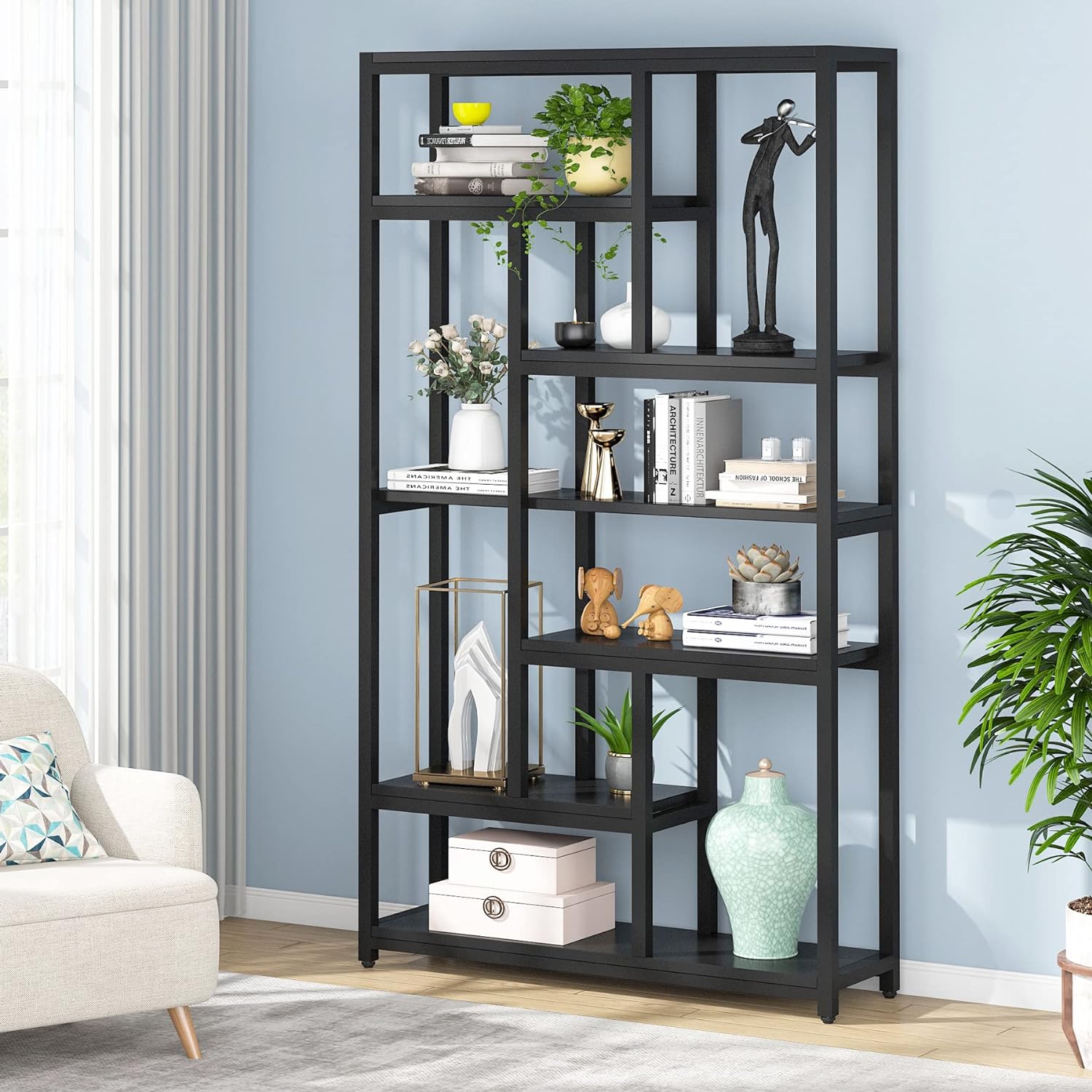 Freistehendes Bücherregal, 7 Ebenen Bücherregal Etagere Lagerregal