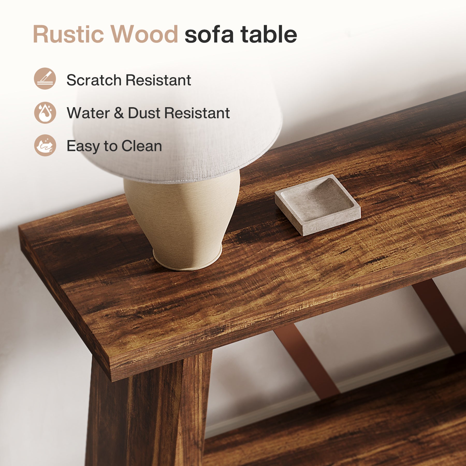 Tribesigns Extra langer Konsolentisch 180 cm mit 2 Ablagen, Schmaler Sofatisch für Wohnzimmer und Flur, Holz-Metall Design