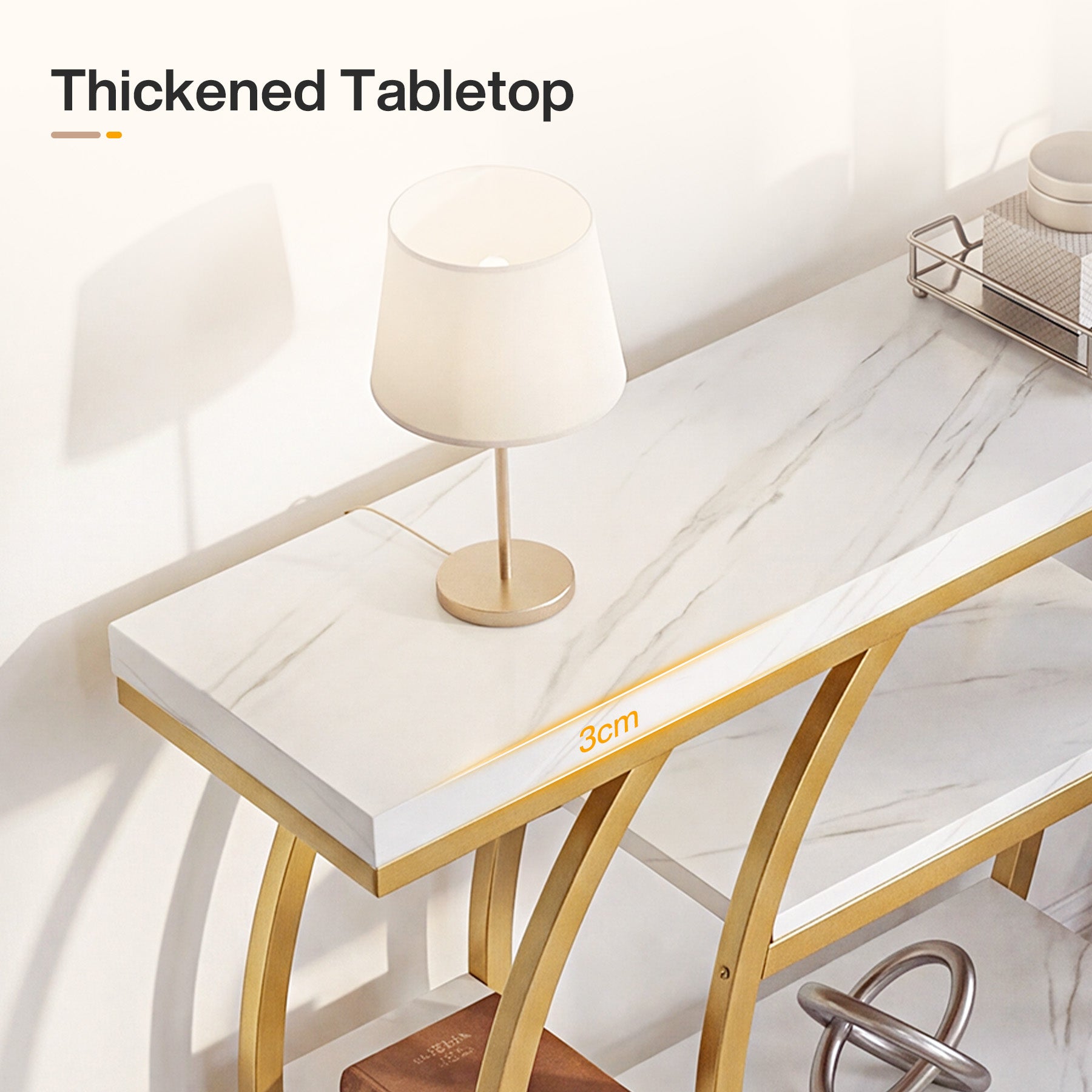 Tribesigns Konsolentisch 105 cm, Schmaler Flurtisch mit 5 Ablagen, Gold Metallgestell & Tischplatte in Marmoroptik