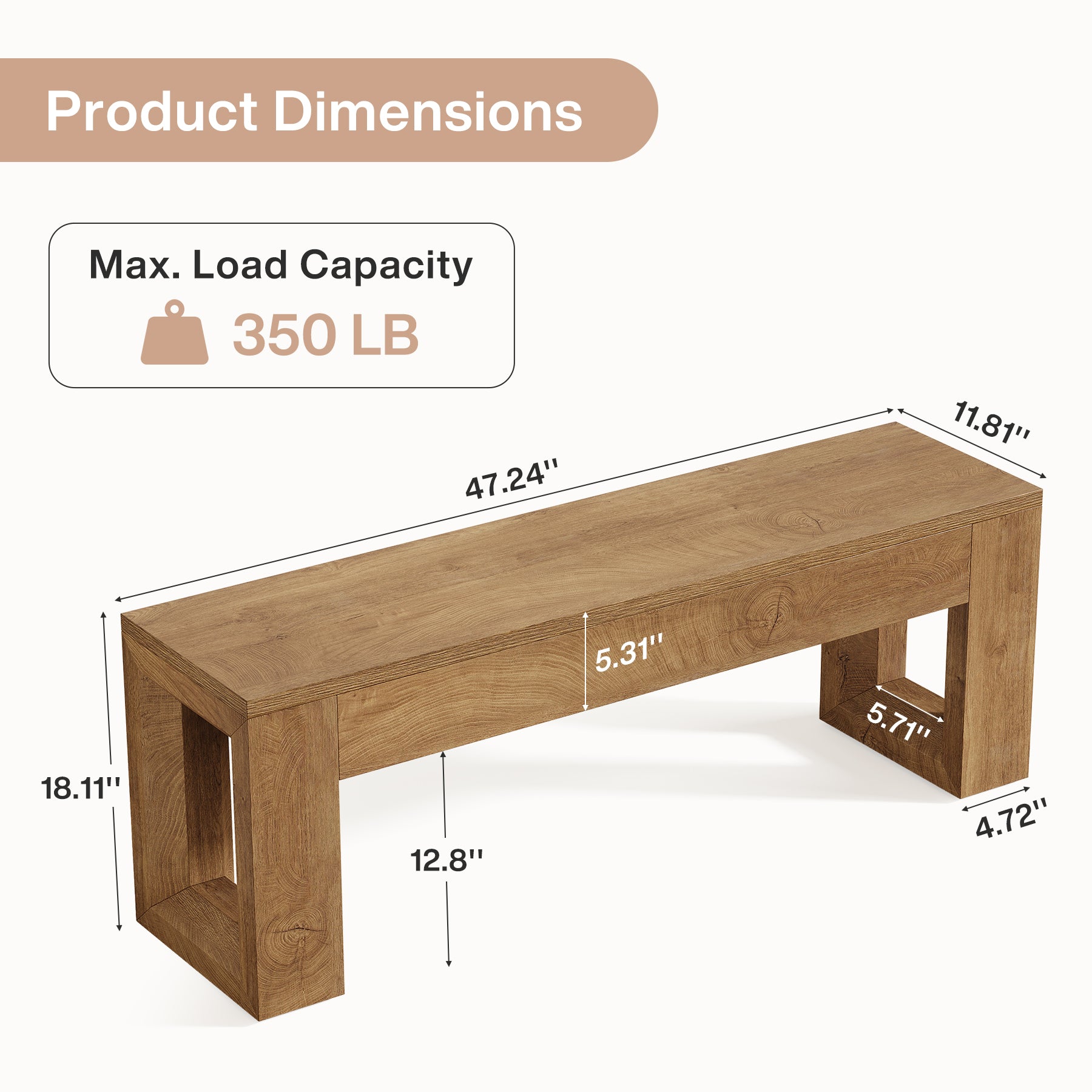 Tribesigns 120 cm Sitzbank im Landhausstil, Esszimmerbank & Schlafzimmerbank aus MDF