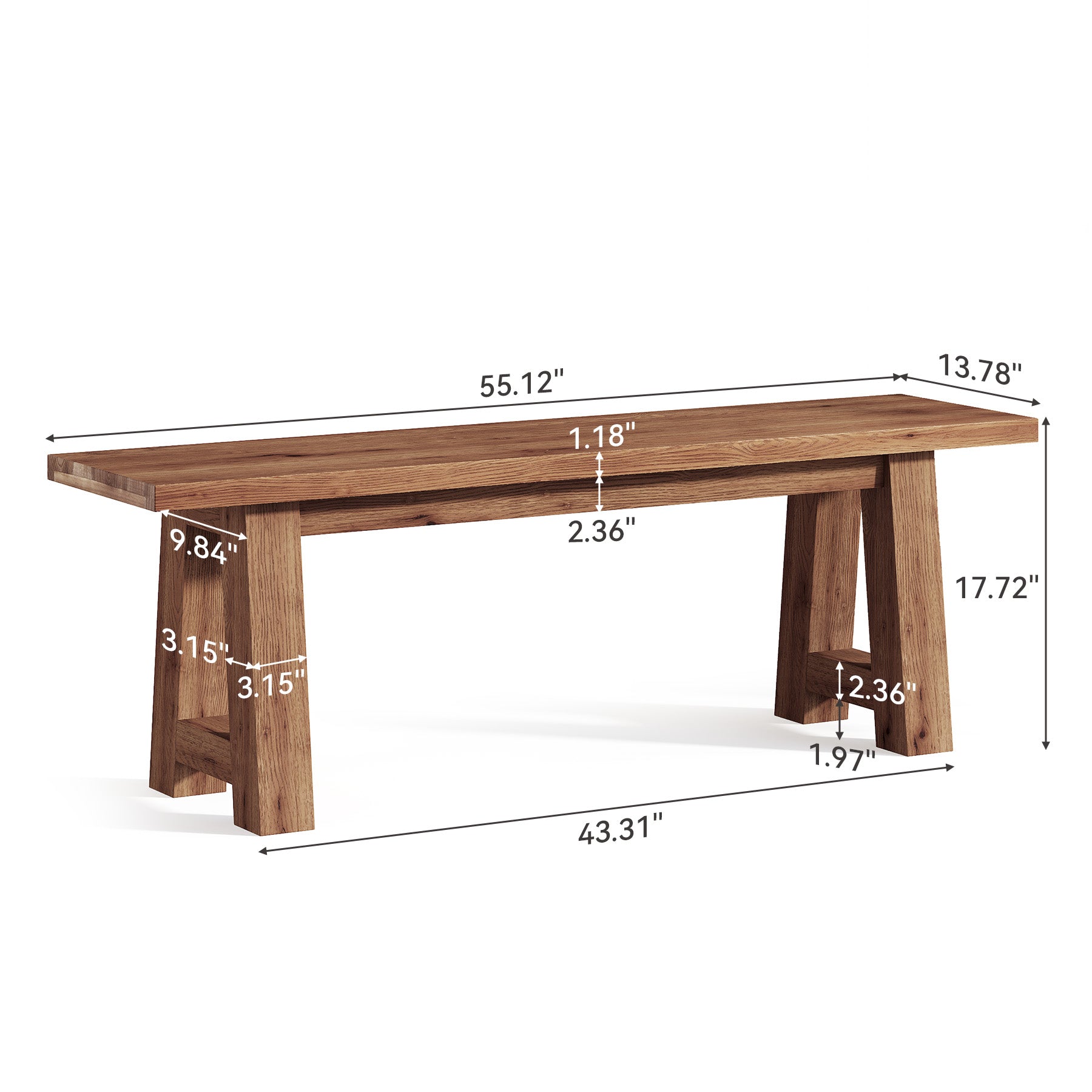 Massivholz Sitzbank 140 cm im Landhausstil, lange Eingangsbank aus Naturholz