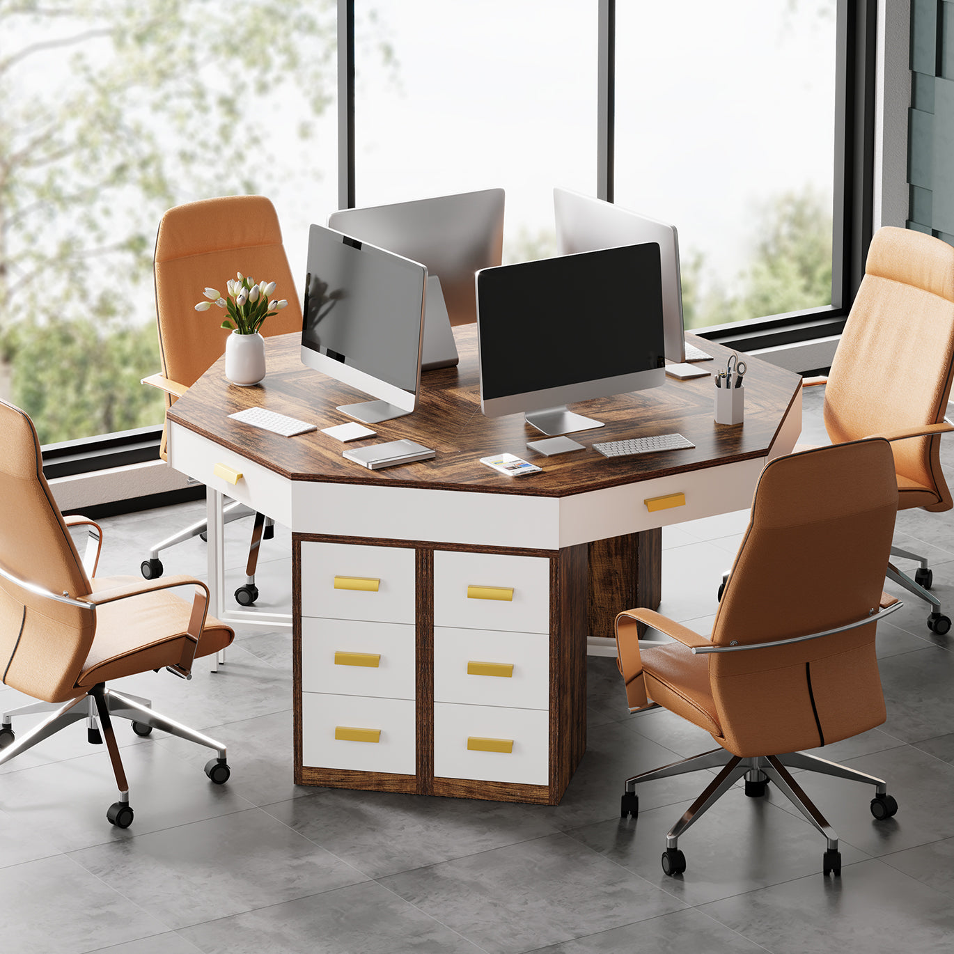 Tribesigns Eckschreibtisch mit 4 Schubladen, Platzsparender Dreieck-Schreibtisch für Homeoffice