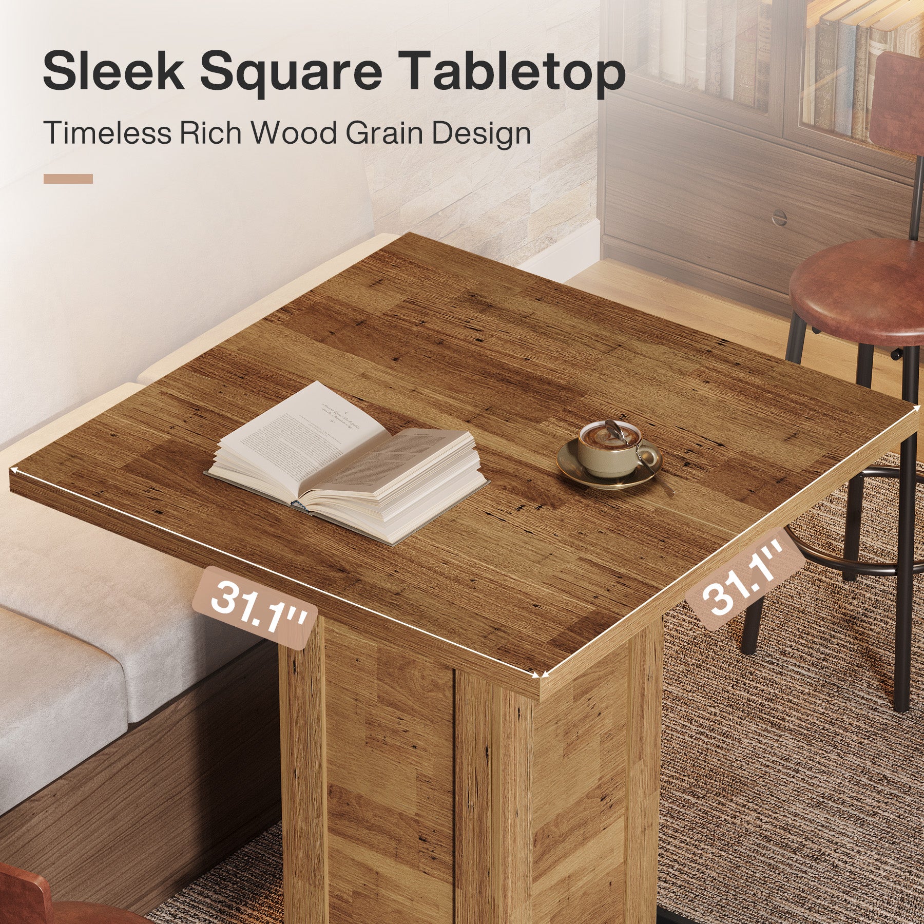 Tribesigns Quadratischer Bartisch 100 cm, Stehtisch mit Fußablage, kompakter Küchentisch im Industrial-Design