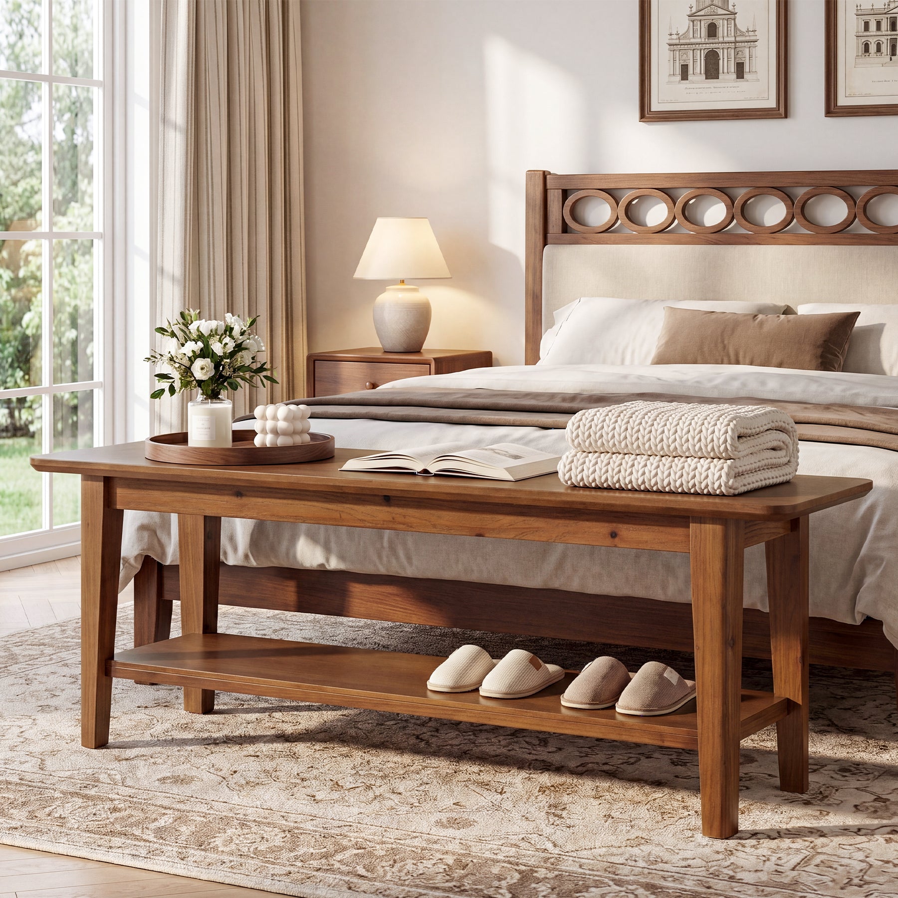 Tribesigns 140 cm Sitzbank mit Schuhablage, Flurbank mit 2 Ebenen, Garderobenbank im Landhausstil