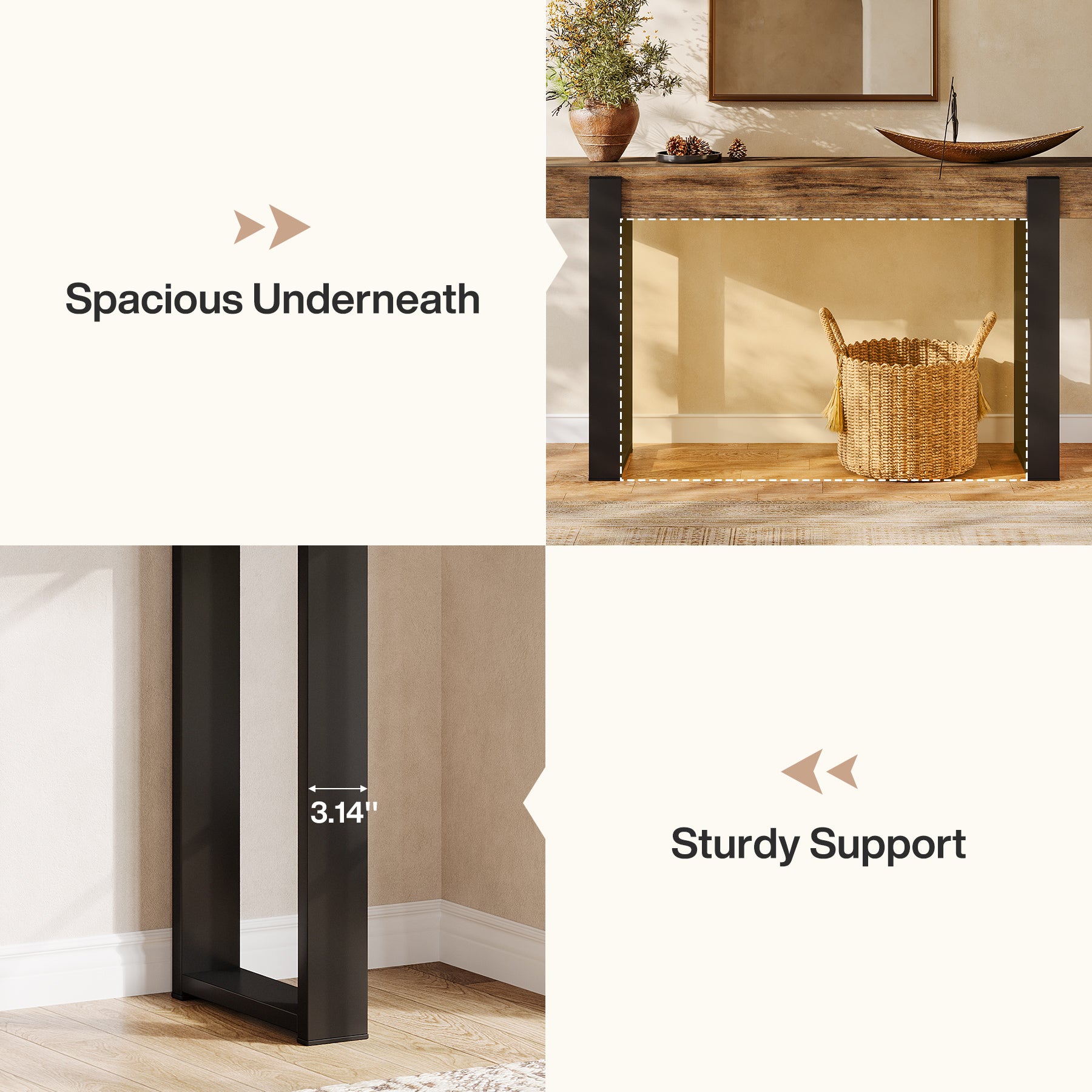 Tribesigns Schmaler Konsolentisch 160 cm, Massivholz Sofatisch mit Metallbeinen, Flurtisch im Industrial-Landhausstil
