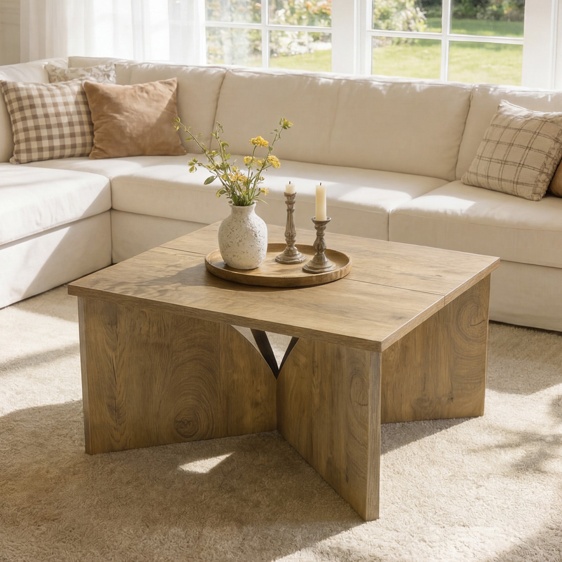 Tribesigns Kleiner quadratischer Couchtisch 80 cm, Beistelltisch im Landhausstil mit stabilem Sockel
