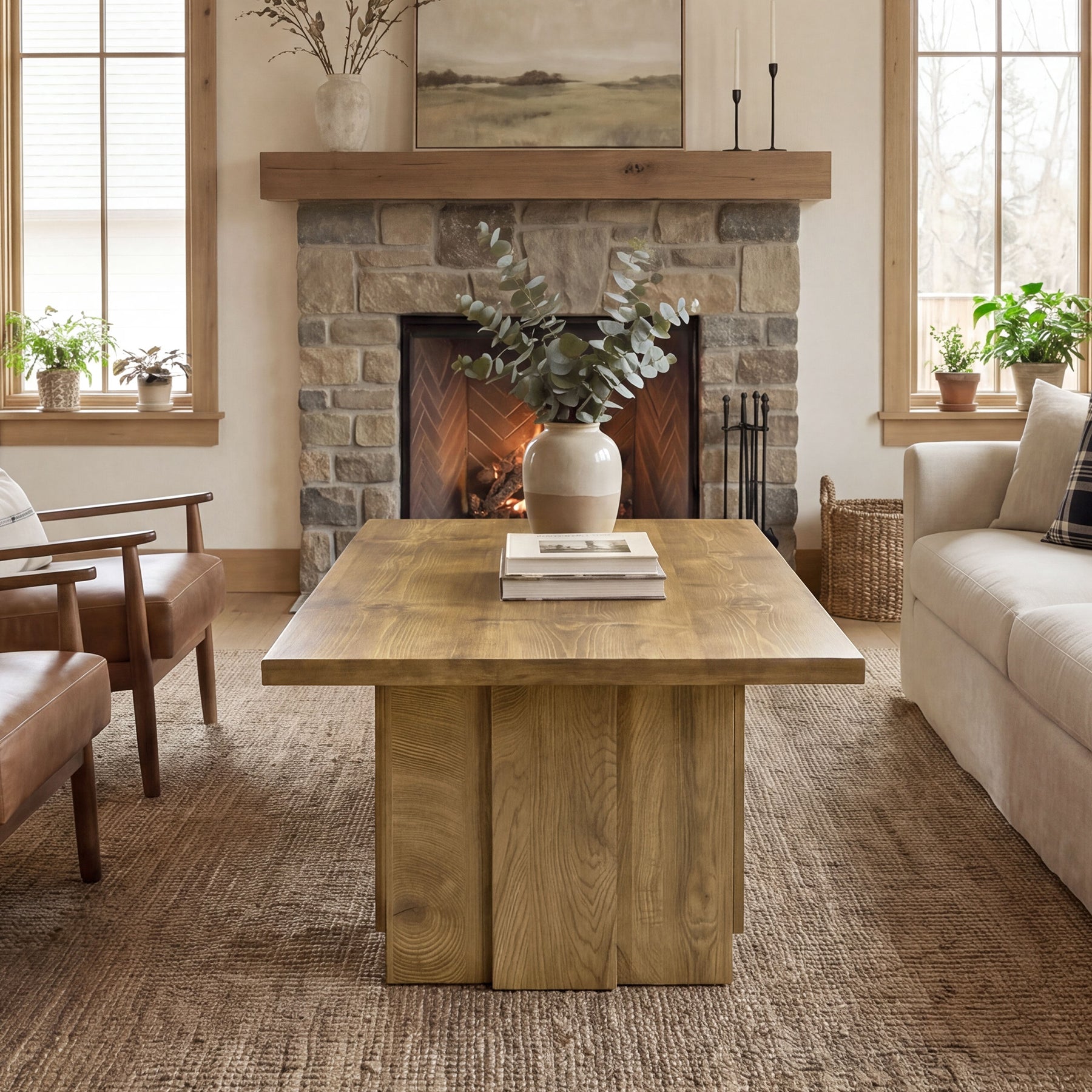 Tribesigns Couchtisch 120 cm, Rechteckiger Wohnzimmertisch im modernen Landhausstil mit Geriffeltem Sockel