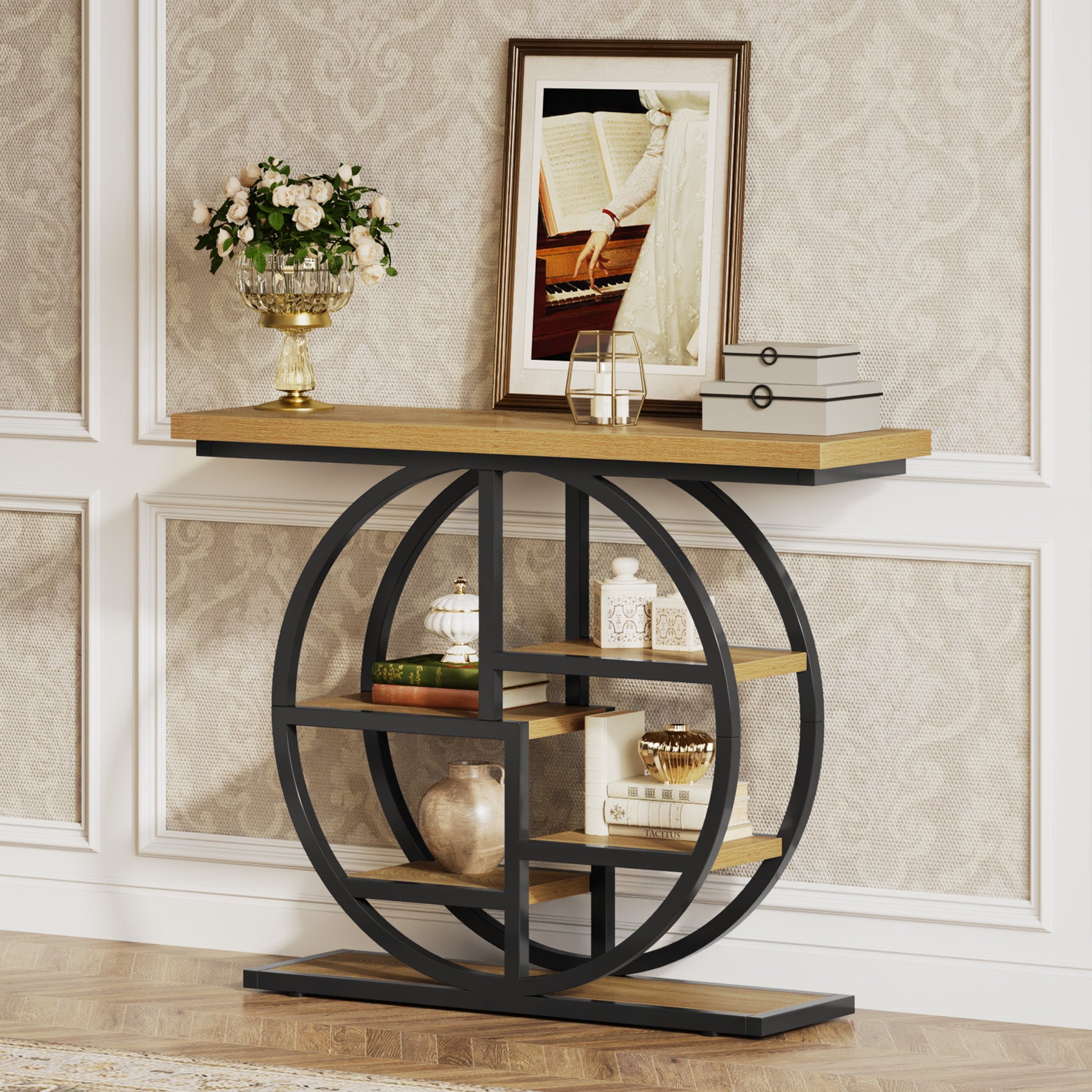 105 cm Konsolentisch, Eingangstisch, Sofatisch mit Etagere-Regalen