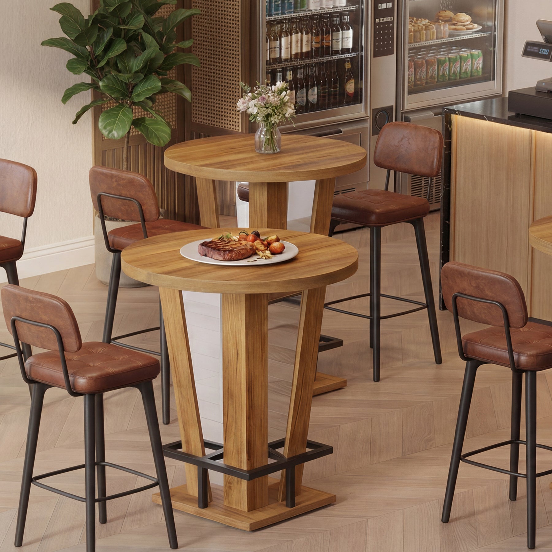 Tribesigns Runder Stehtisch 80 cm Ø im modernen Bar-Design, High Top Bistrotisch mit Metall-Fußstütze