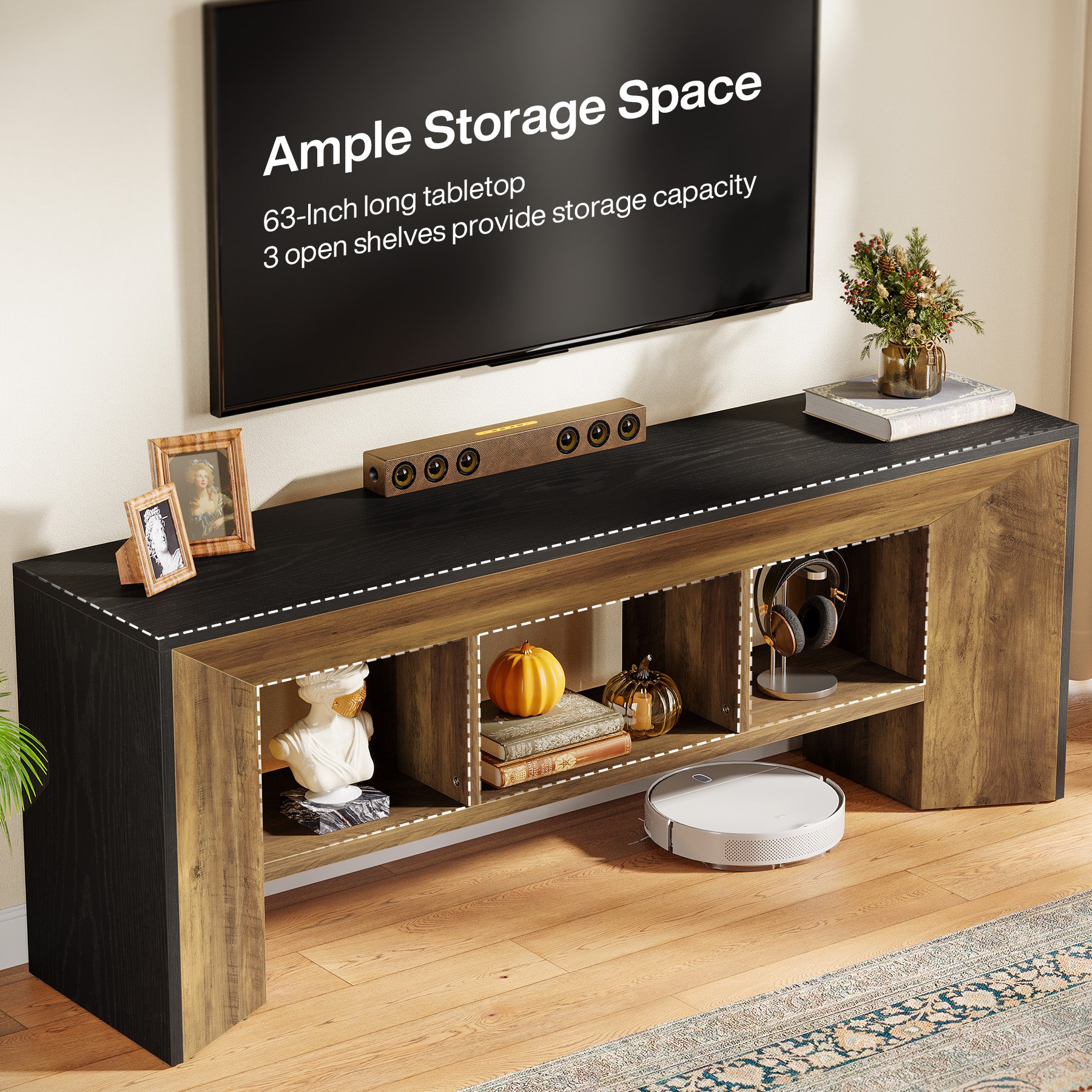 Tribesigns TV-Lowboard für bis zu 70 Zoll Fernseher, 160 cm Entertainment Center mit 3 Fächern