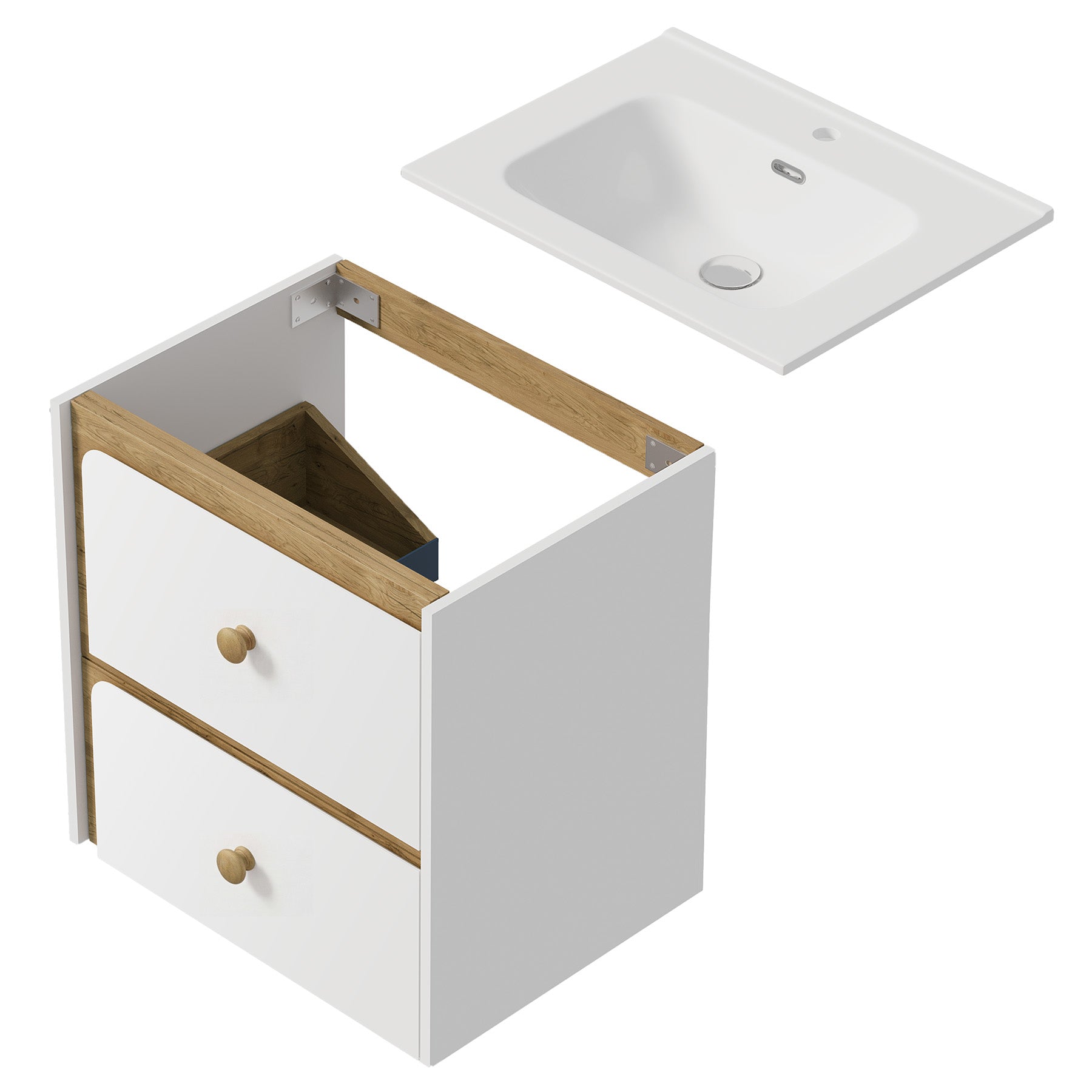 Tribesigns Hängender Waschtisch mit Keramikbecken, Moderner Badschrank wandmontiert mit Soft-Close-Tür
