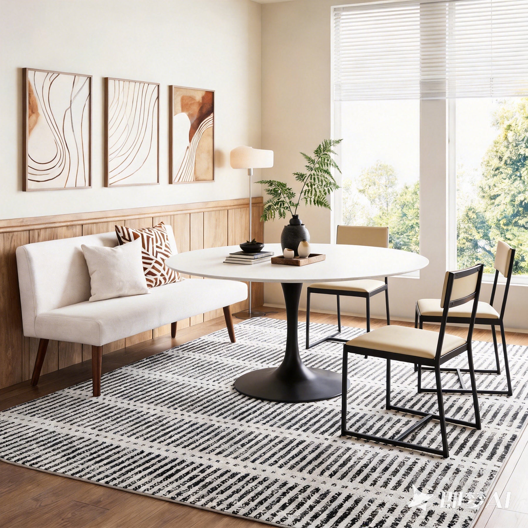 Tribesigns Waschbarer Kurzflorteppich, 160 x 230 cm & 200 x 300 cm – ultradünn, gestreiftes Design im Landhausstil