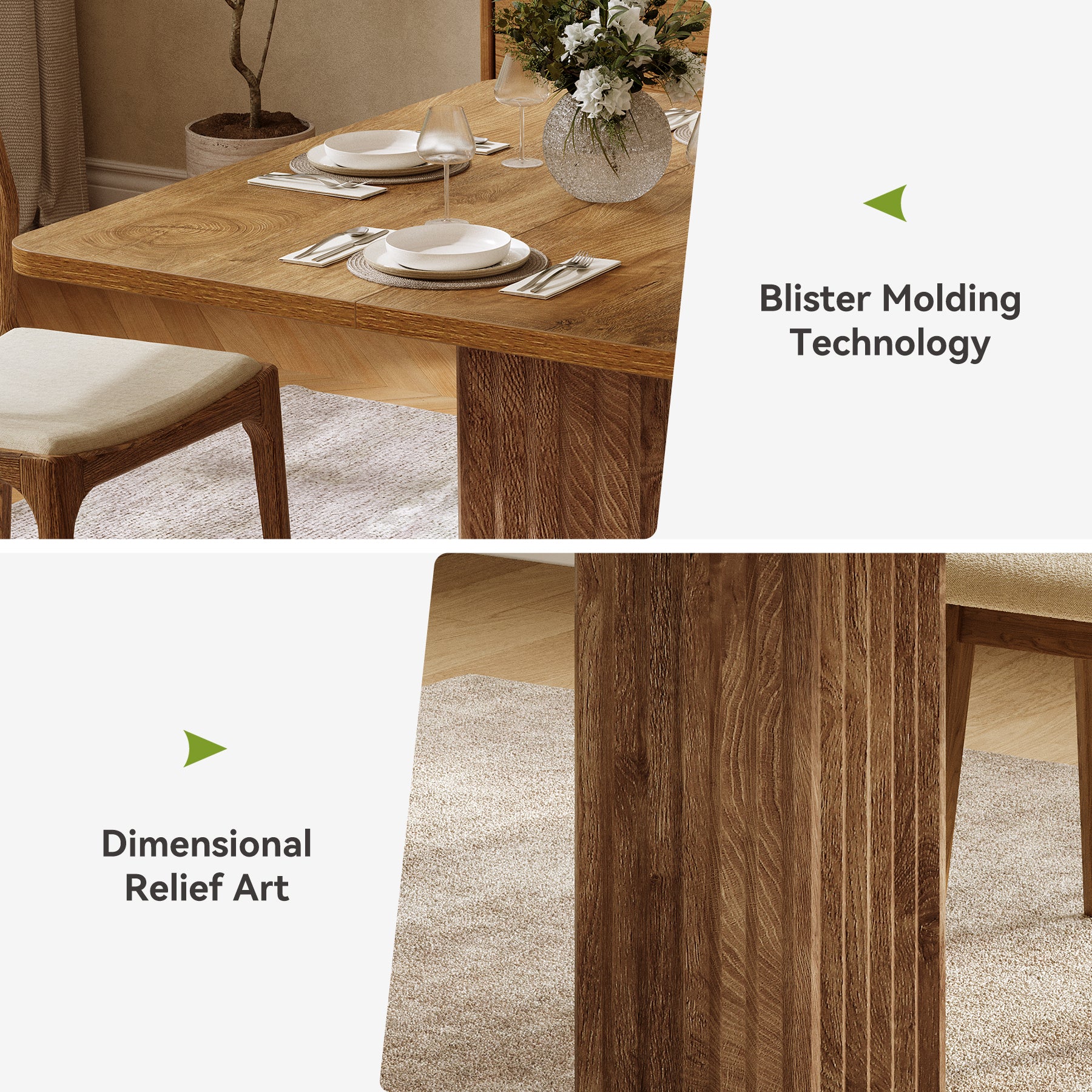 Tribesigns Esstisch 90 cm für 2–4 Personen, rechteckiger Küchentisch im Landhausstil mit geriffeltem Sockel