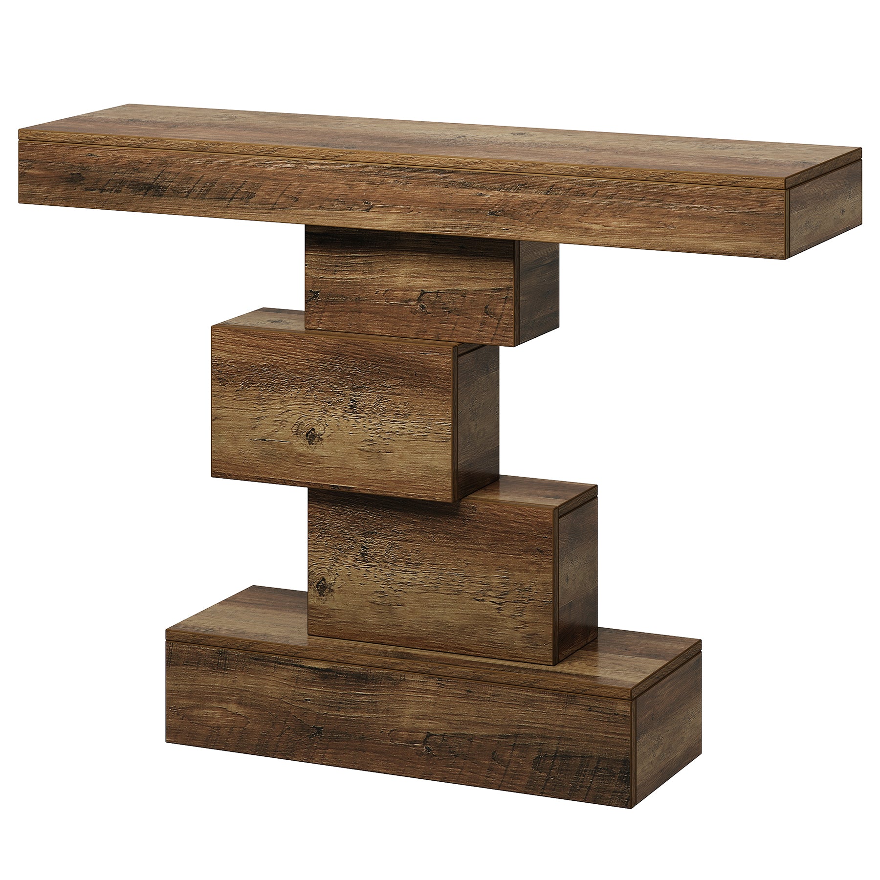108cm Konsolentisch, Holzsofatisch, Akzenttisch mit geometrischem Sockel