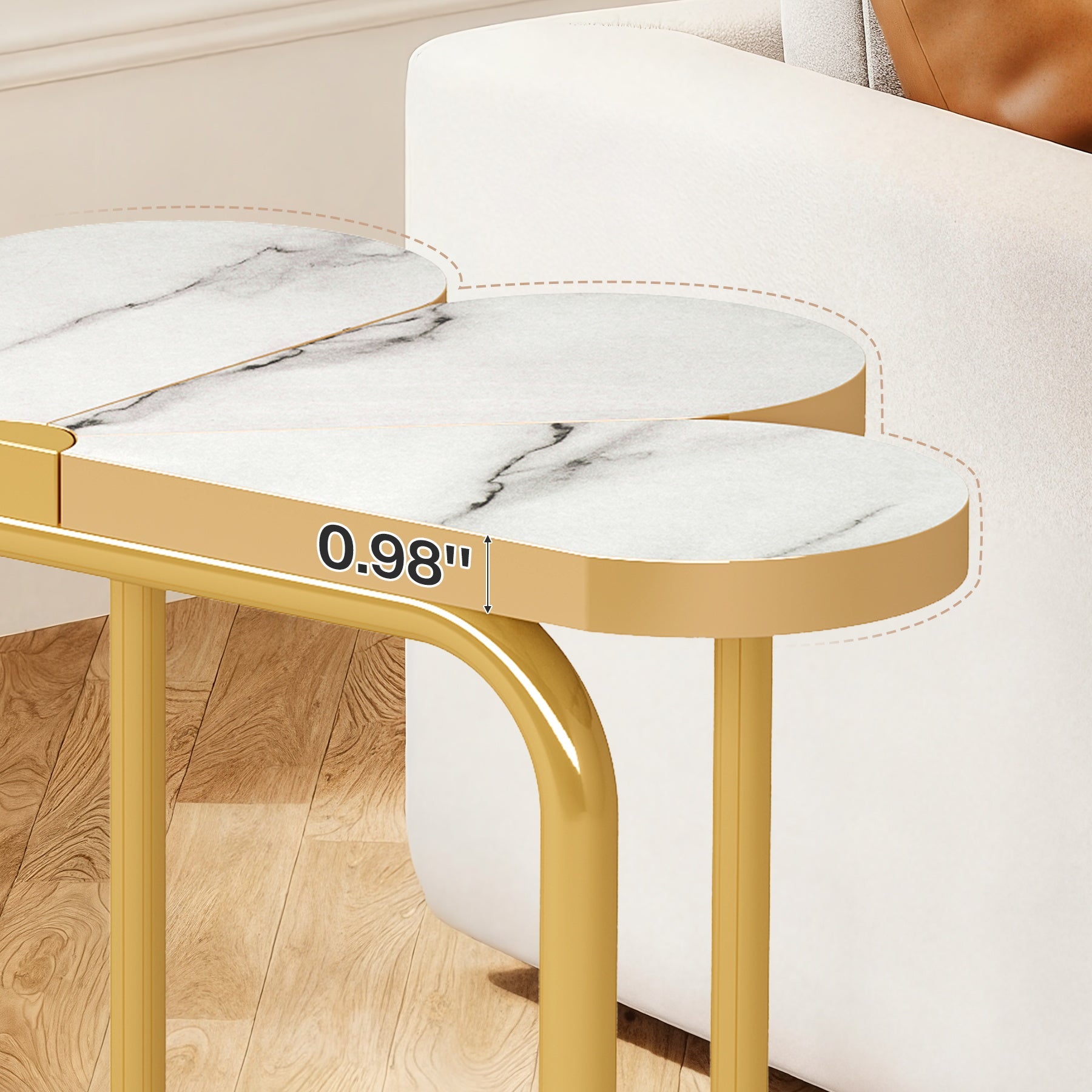Tribesigns Beistelltisch „Halbblume“, Nachttisch in Marmoroptik mit Goldrahmen