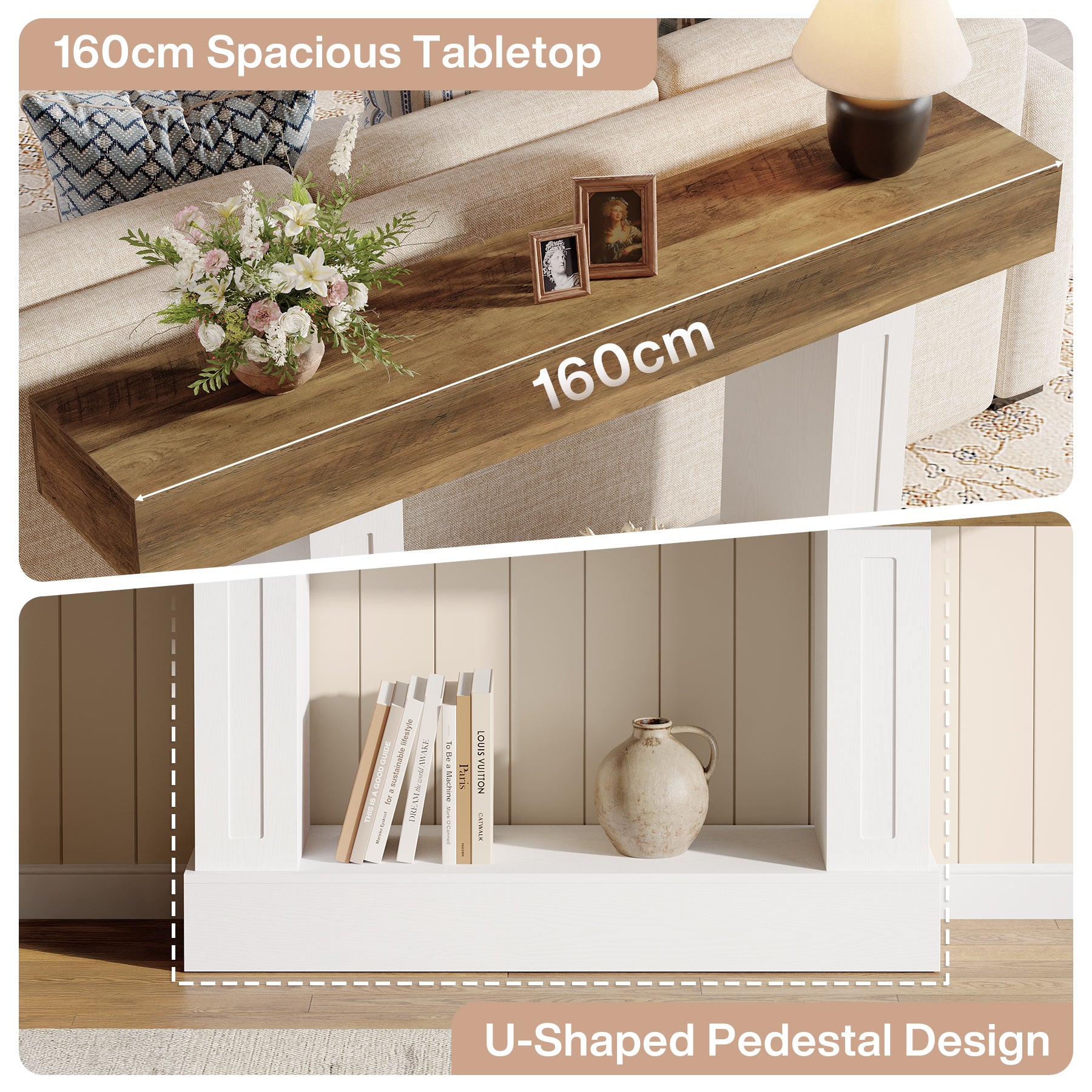 Tribesigns Konsolentisch 160 cm mit Ablage, Landhaus Flurtisch für Eingangsbereich, Wohnzimmer & Flur