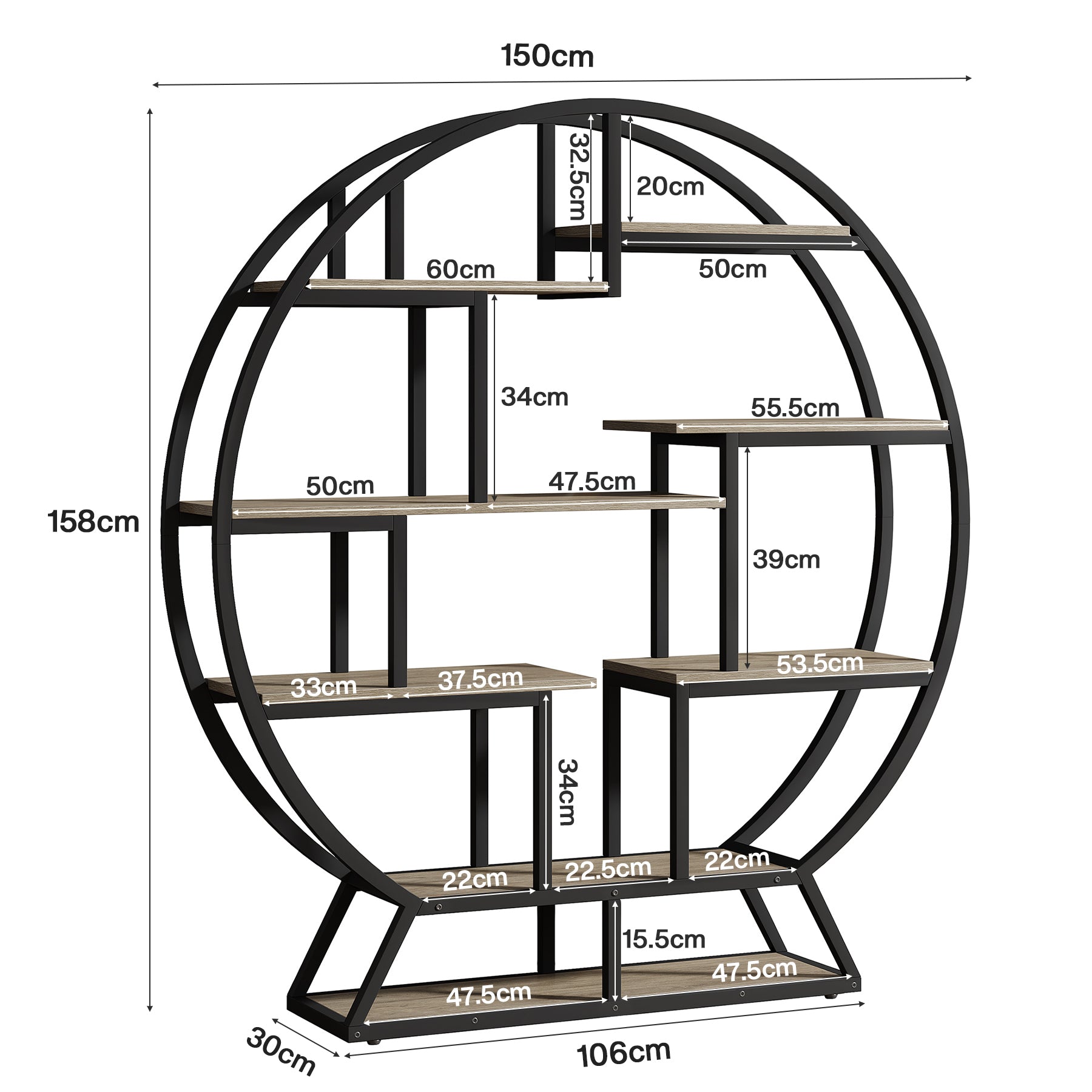 Runder Pflanzenständer, 150cm Blumentopf-Pflanzenregal mit 8 Ablagen