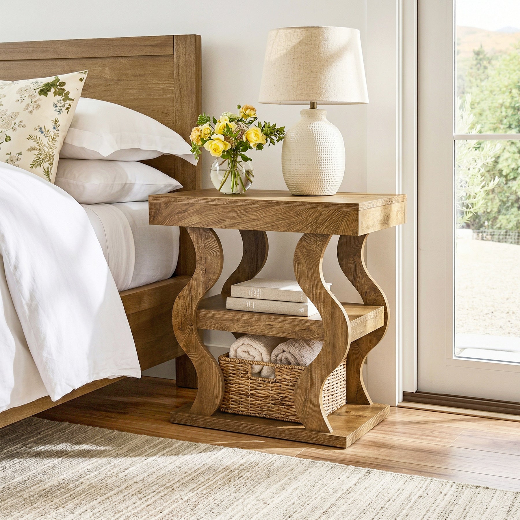 Tribesigns Beistelltisch Landhausstil 61 cm, Schmaler 3-stufiger Nachttisch mit Stauraum