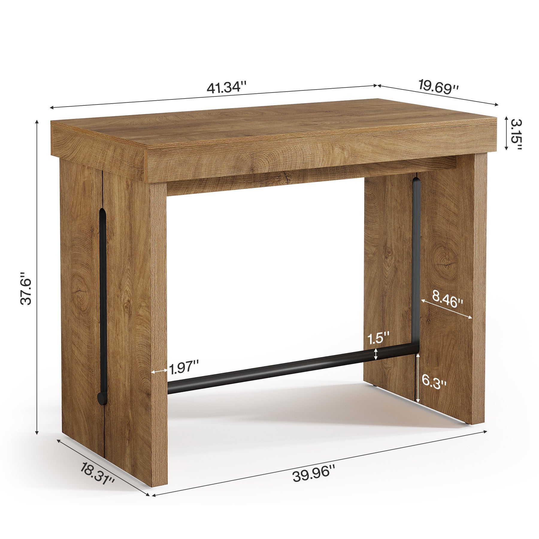 Tribesigns Bartisch 105 cm, Hochtisch mit Fußstütze, Kücheninsel & Bistrotisch im Landhausstil