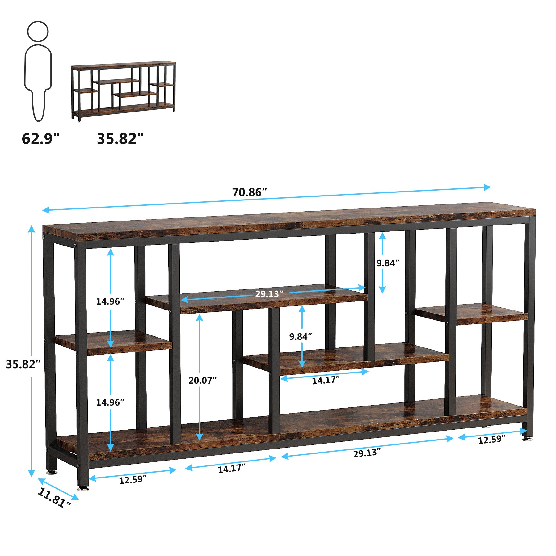 Tribesigns Konsolentisch 180 cm mit 3 Ablagen, Schmaler Flurtisch im Industrial-Design
