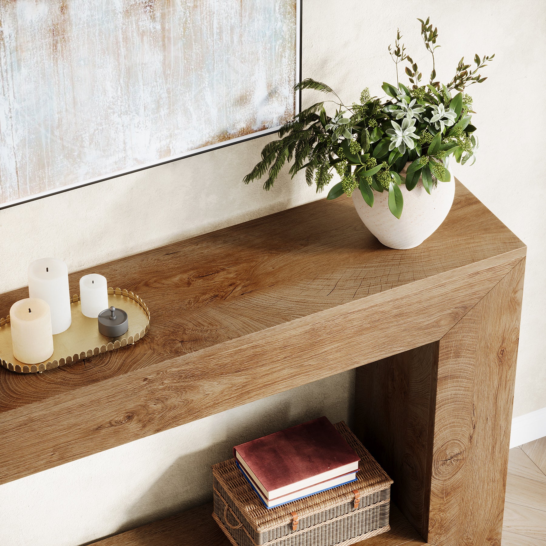 Konsolentisch im Landhausstil, 120 cm Sofatisch aus Holz für den Eingangsbereich mit Stauraum