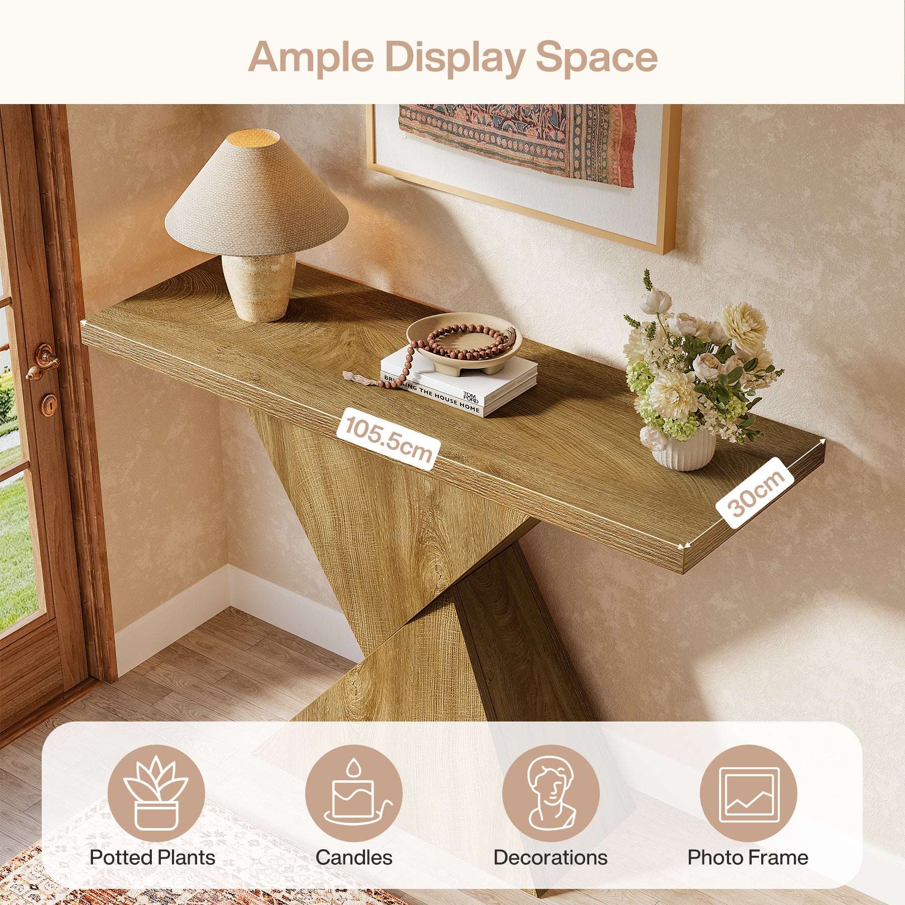 Schmaler Konsolentisch 105 cm, Flurtisch mit geometrischem Metallgestell