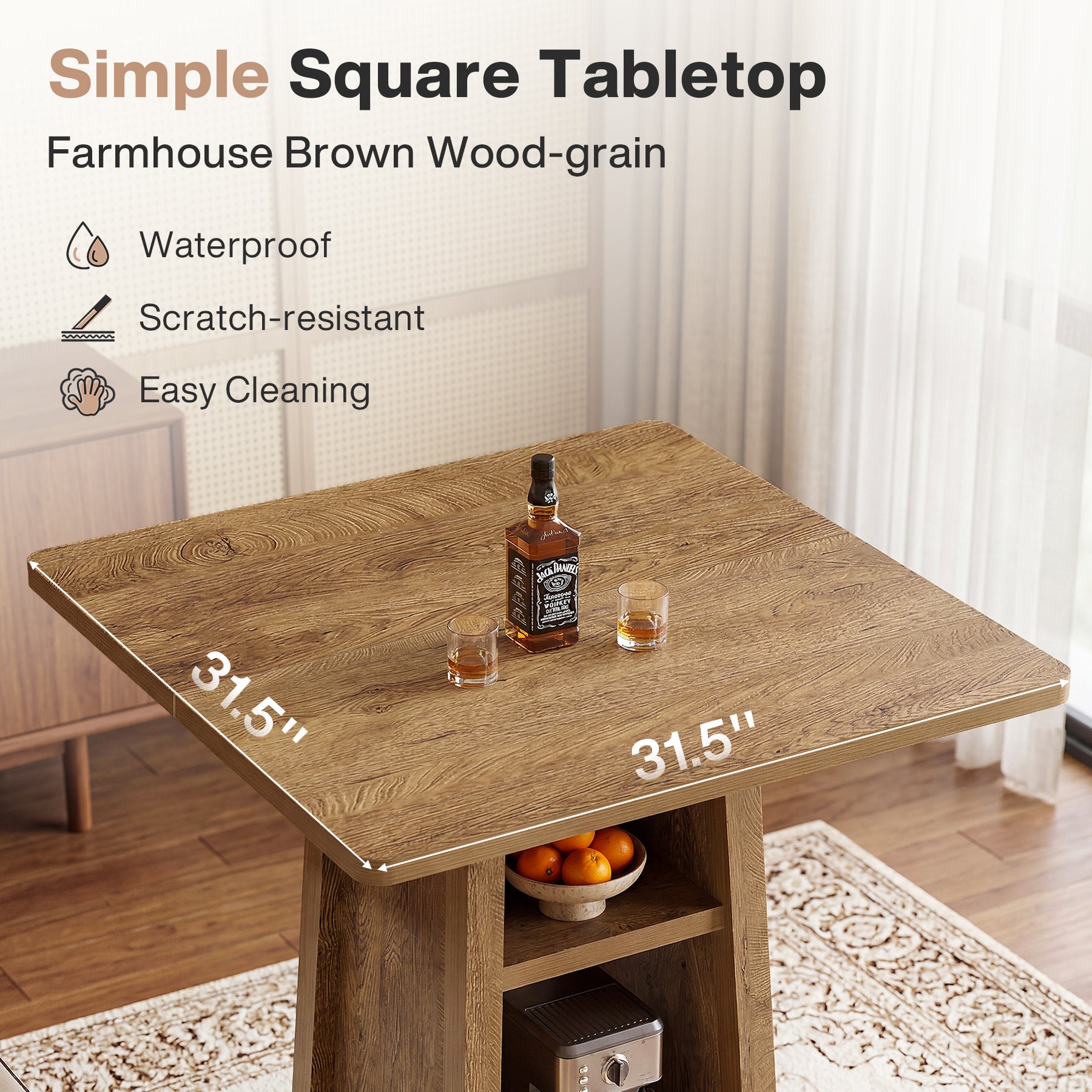Tribesigns Bar- und Stehtisch 90 cm, quadratischer Pub-Tisch mit 3 Ablagen & Stauraum