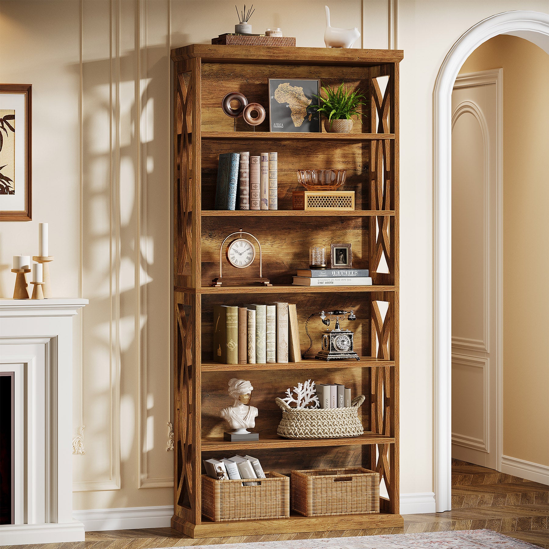 180 cm 6-stufiges Bücherregal, freistehendes Industrie-Regal aus Holz für Wohnzimmer & Homeoffice