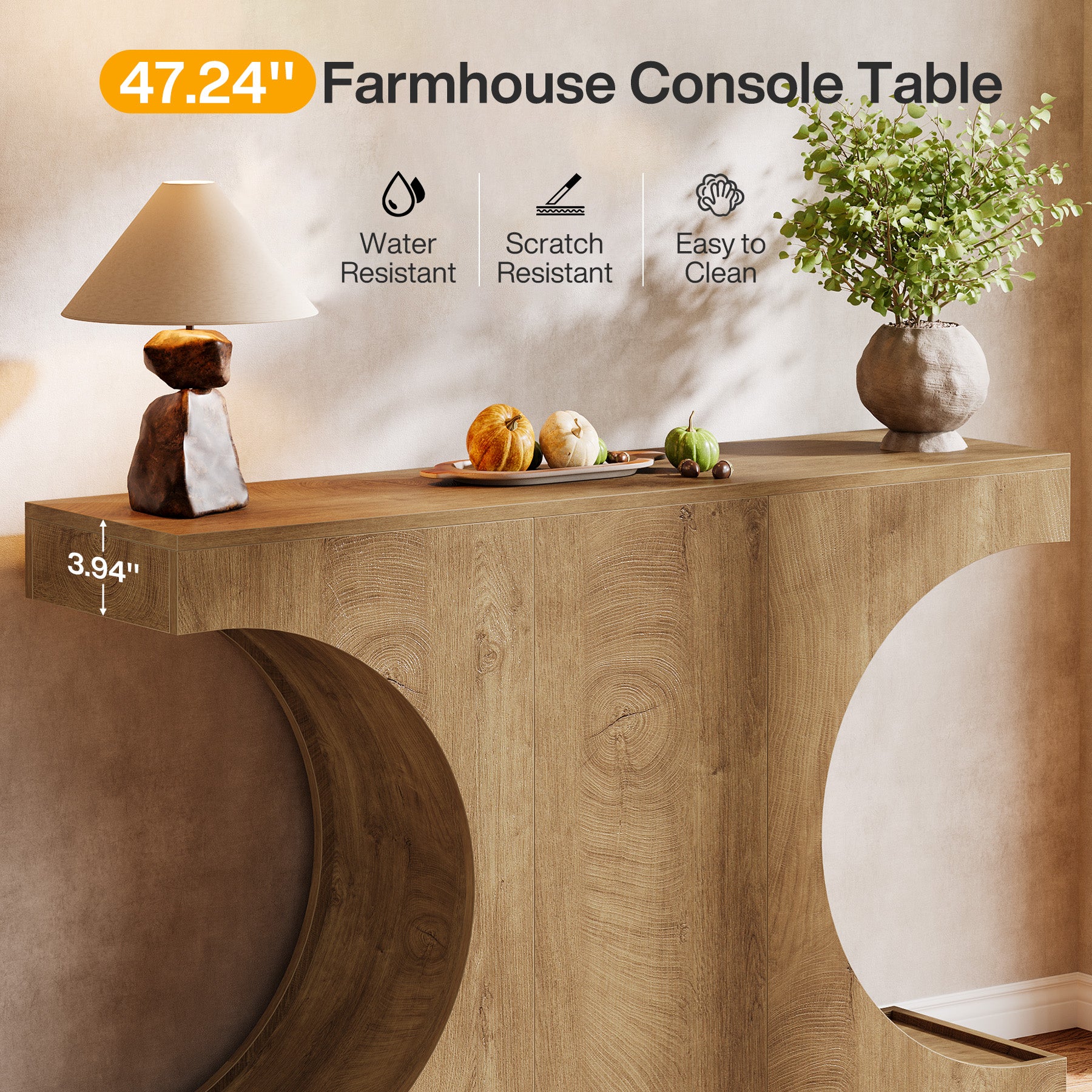 Tribesigns Schmaler Konsolentisch 105 cm im Landhausstil, Flurtisch mit C-Gestell, Sofatisch für Flur und Wohnzimmer
