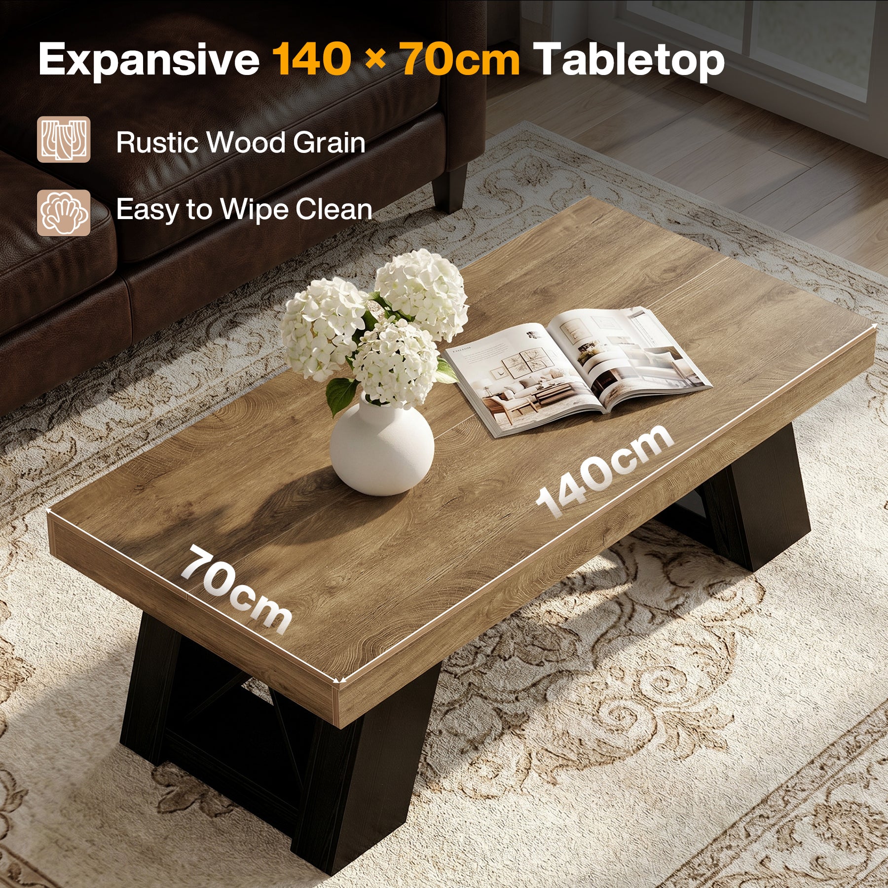 Tribesigns Couchtisch 140 cm für Wohnzimmer, Großer Wohnzimmertisch mit Starker Tischplatte und X-Gestell