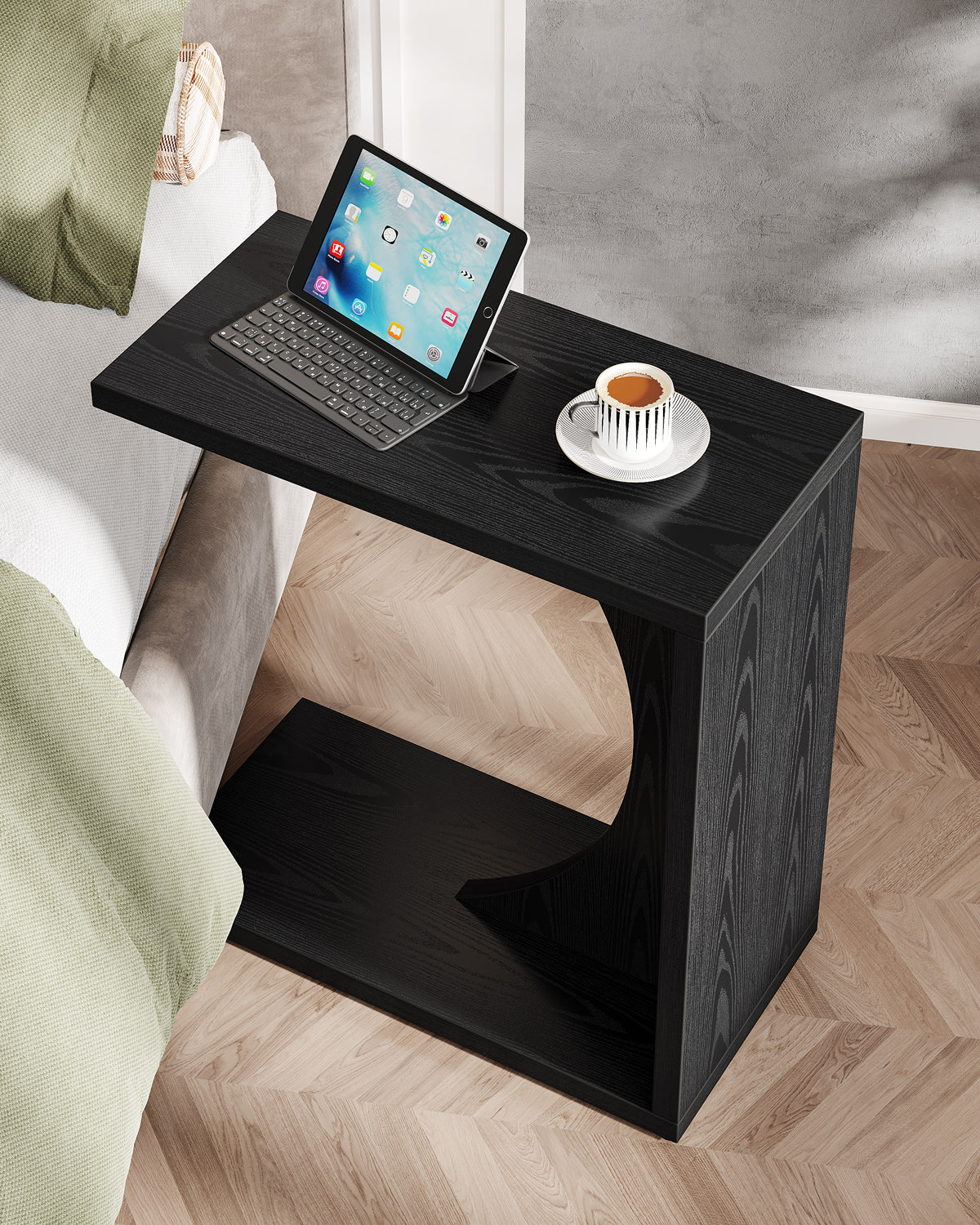 C-förmiger Beistelltisch - 60×30×65 cm rustikaler Sofatisch