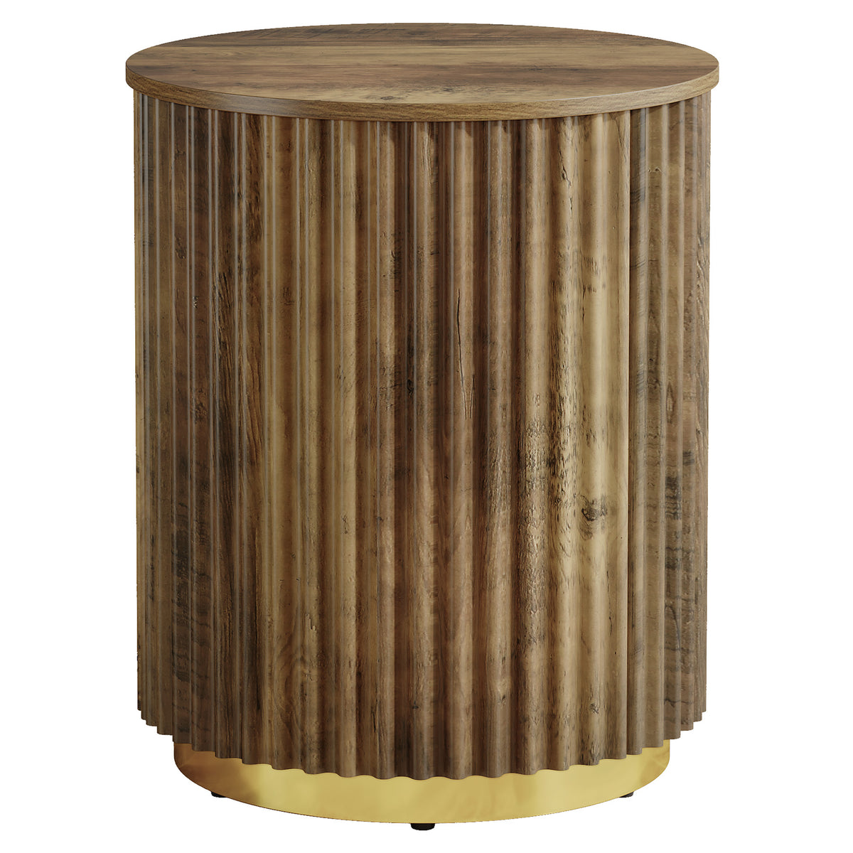 Tribesigns Runder Beistelltisch 50 cm, kleiner Tisch mit Rillen-Design, Landhausstil