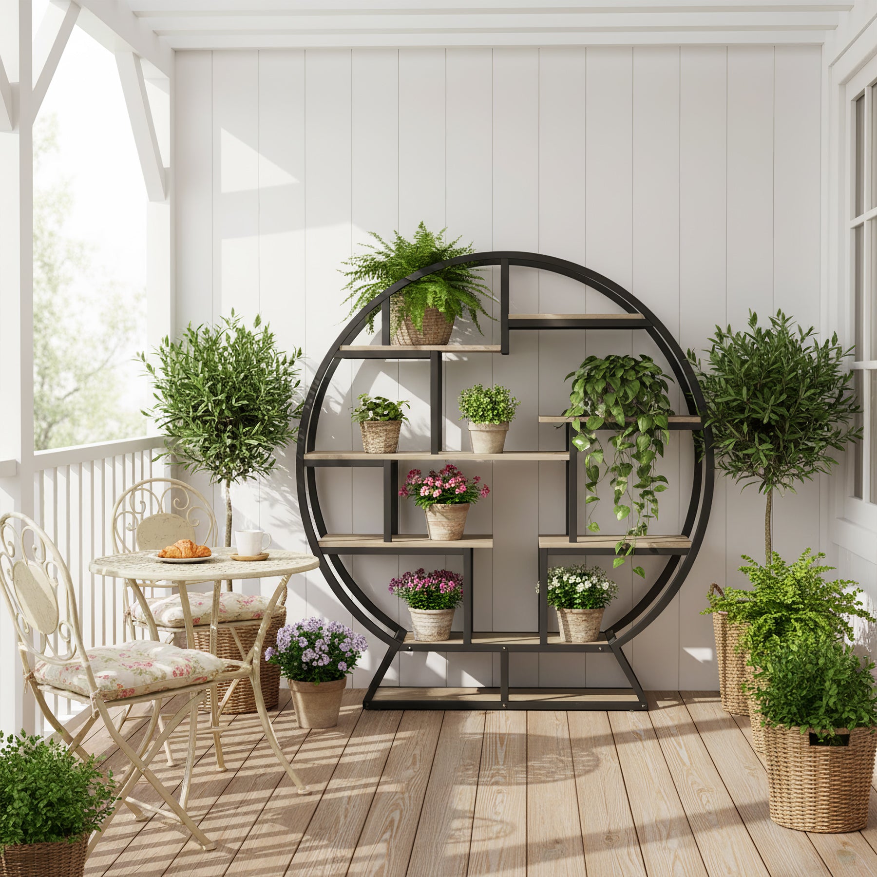 Runder Pflanzenständer, 150cm Blumentopf-Pflanzenregal mit 8 Ablagen