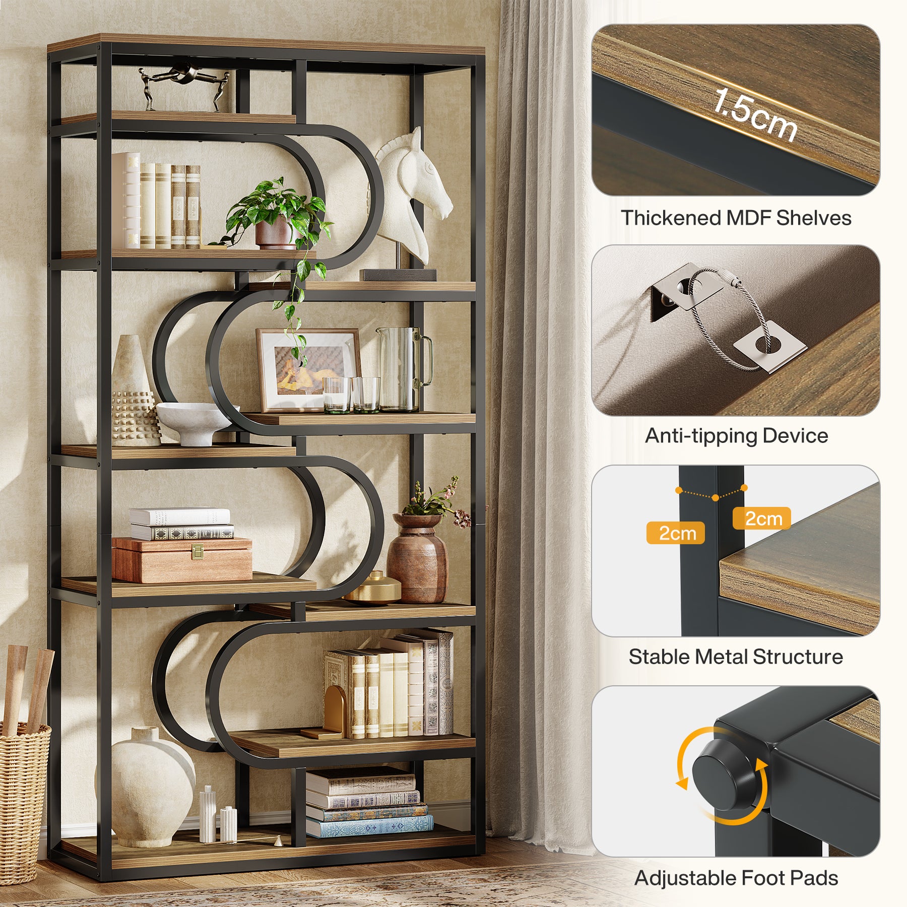 Tribesigns Bücherregal 180 cm hoch, 5 Ebenen Industrial Regal mit offenem Stauraum