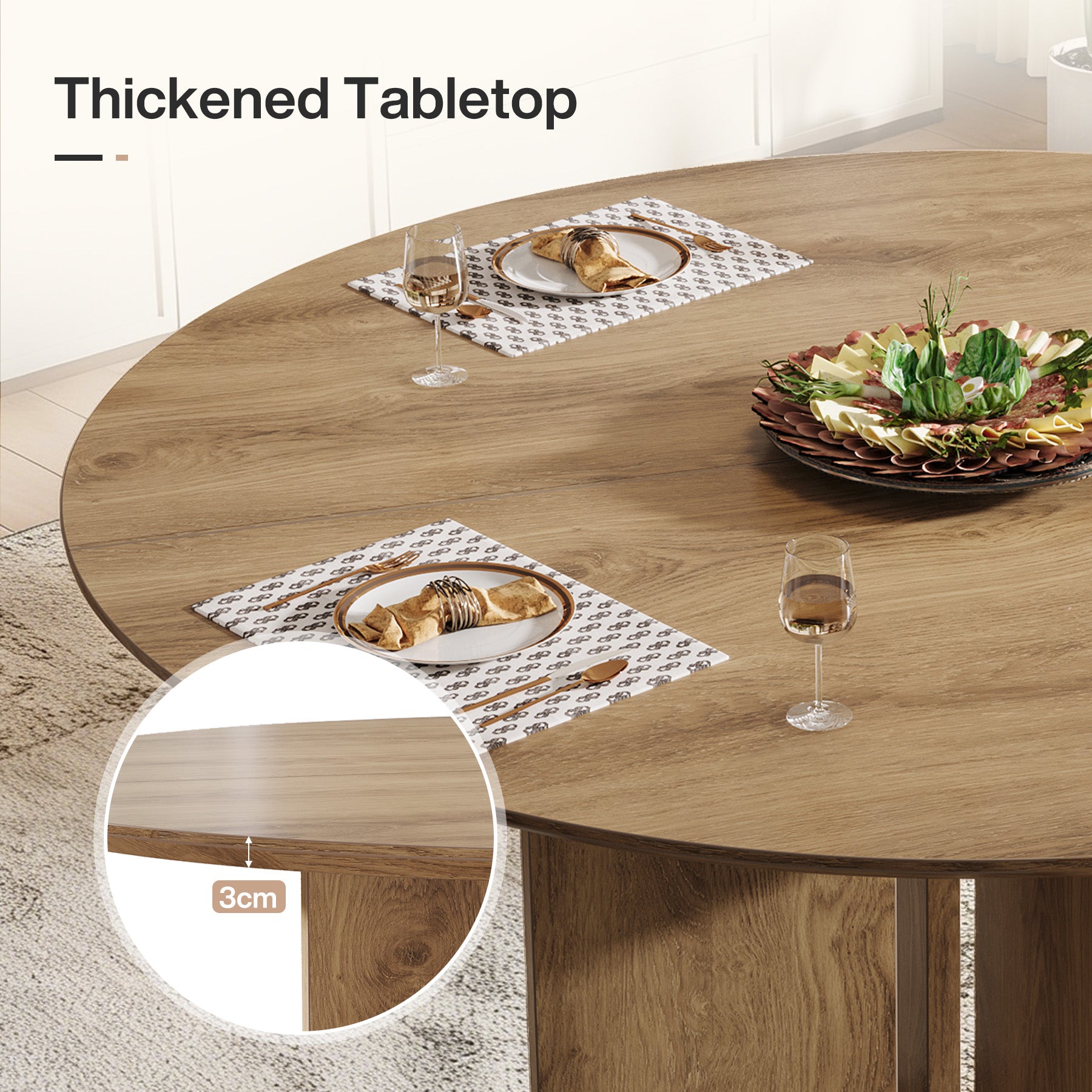 Tribesigns Runder Esstisch 100 cm, Küchentisch für 2–4 Personen mit Ablage & X-Gestell, Landhausstil
