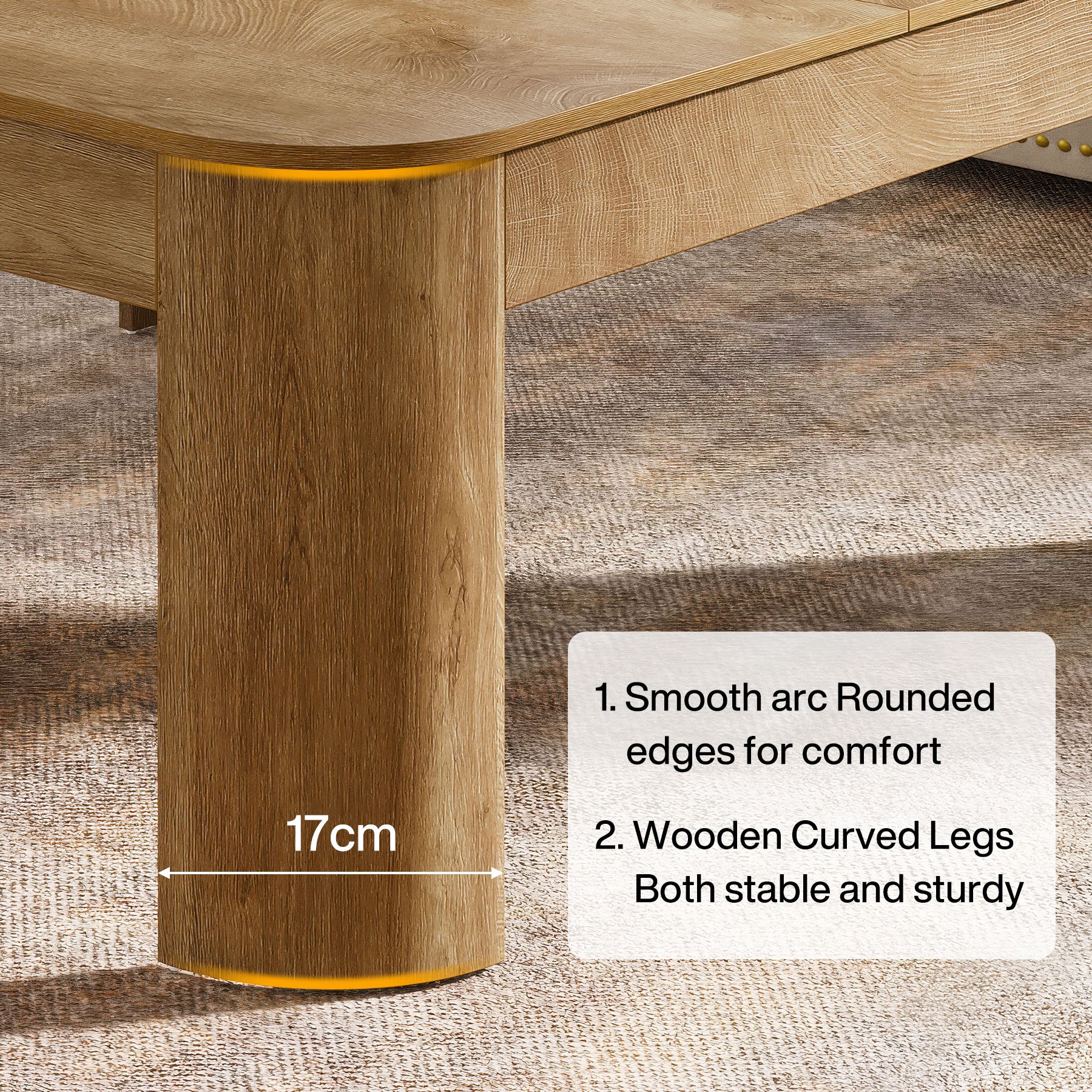 Quadratischer Couchtisch 100 cm im Landhausstil, Wohnzimmertisch mit stabilen geschwungenen Beinen