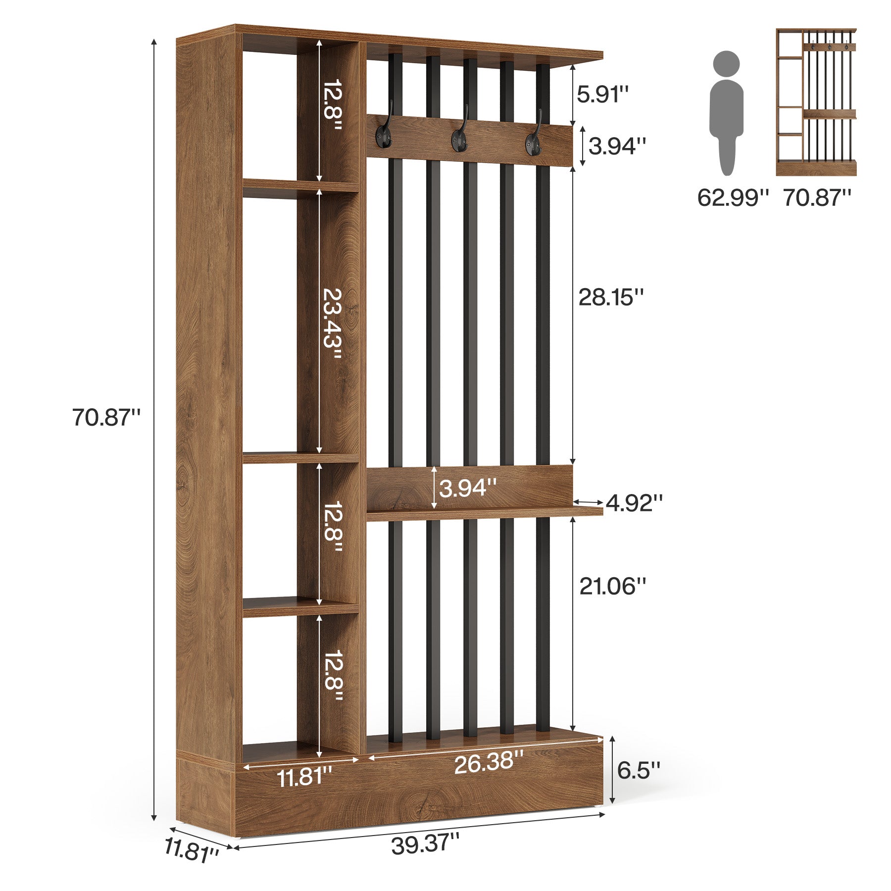Tribesigns Raumteiler 180 cm mit Ablagen & Kleiderhaken, Garderobe freistehend
