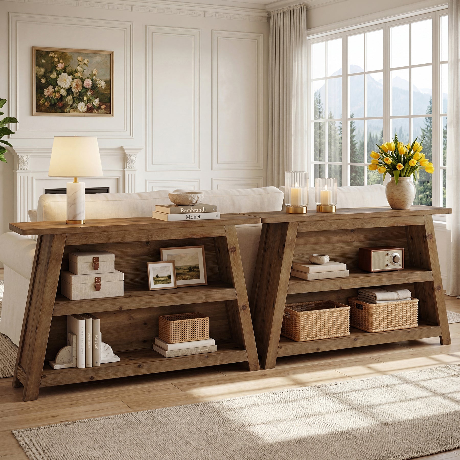 Tribesigns Massivholz Konsolentisch 120 cm, 3-stöckiger Flurtisch im Landhausstil mit Ablagen