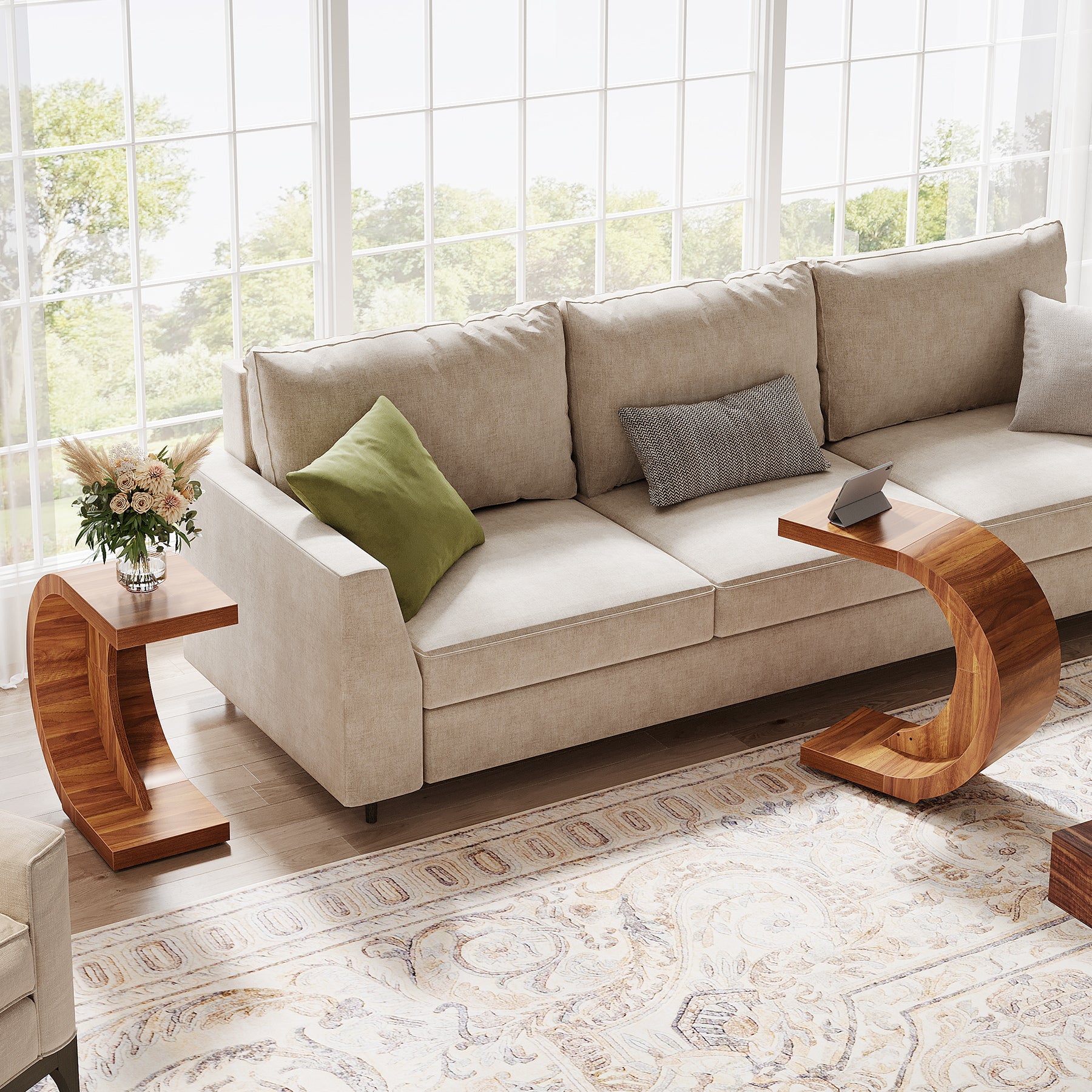 C-förmiger Holz-Beistelltisch für Couch & Sofa