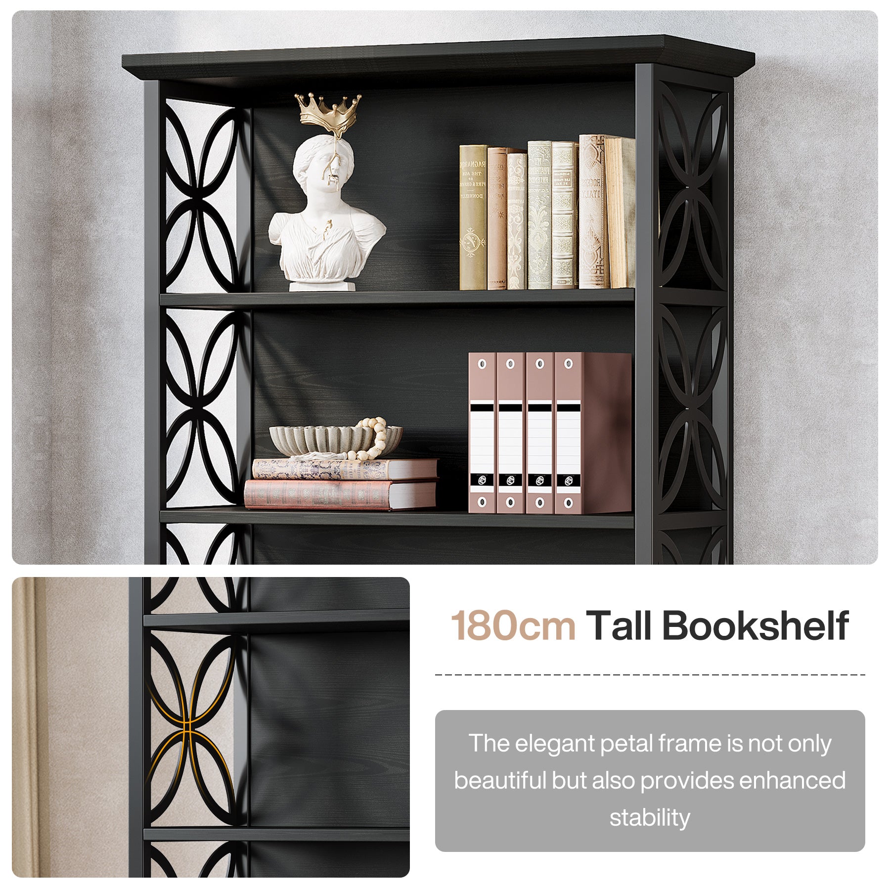 Industrielles 6-Fach-Bücherregal – 180 cm Hohes Bücherdisplay mit Metallrahmen